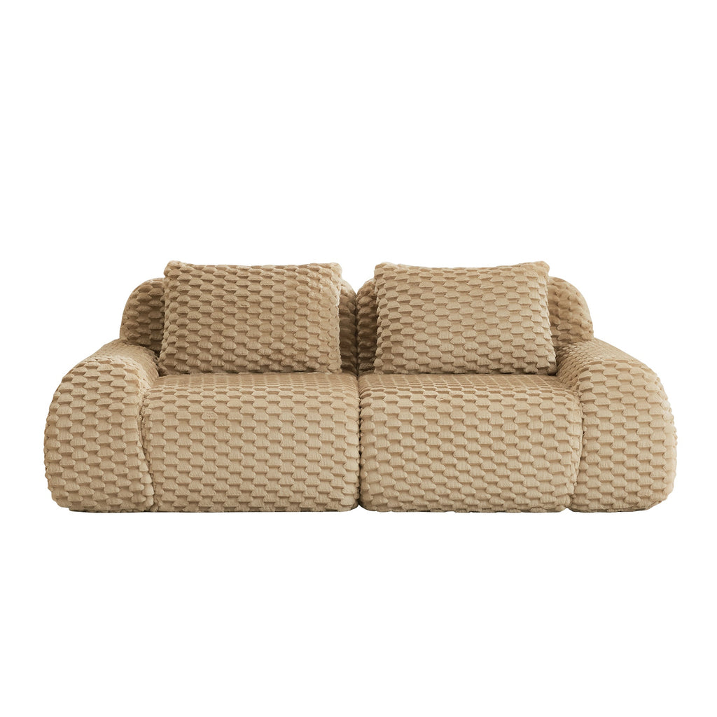 Sectional Sofa Modular Flannelette Camel 2 Seat Curved Footrest