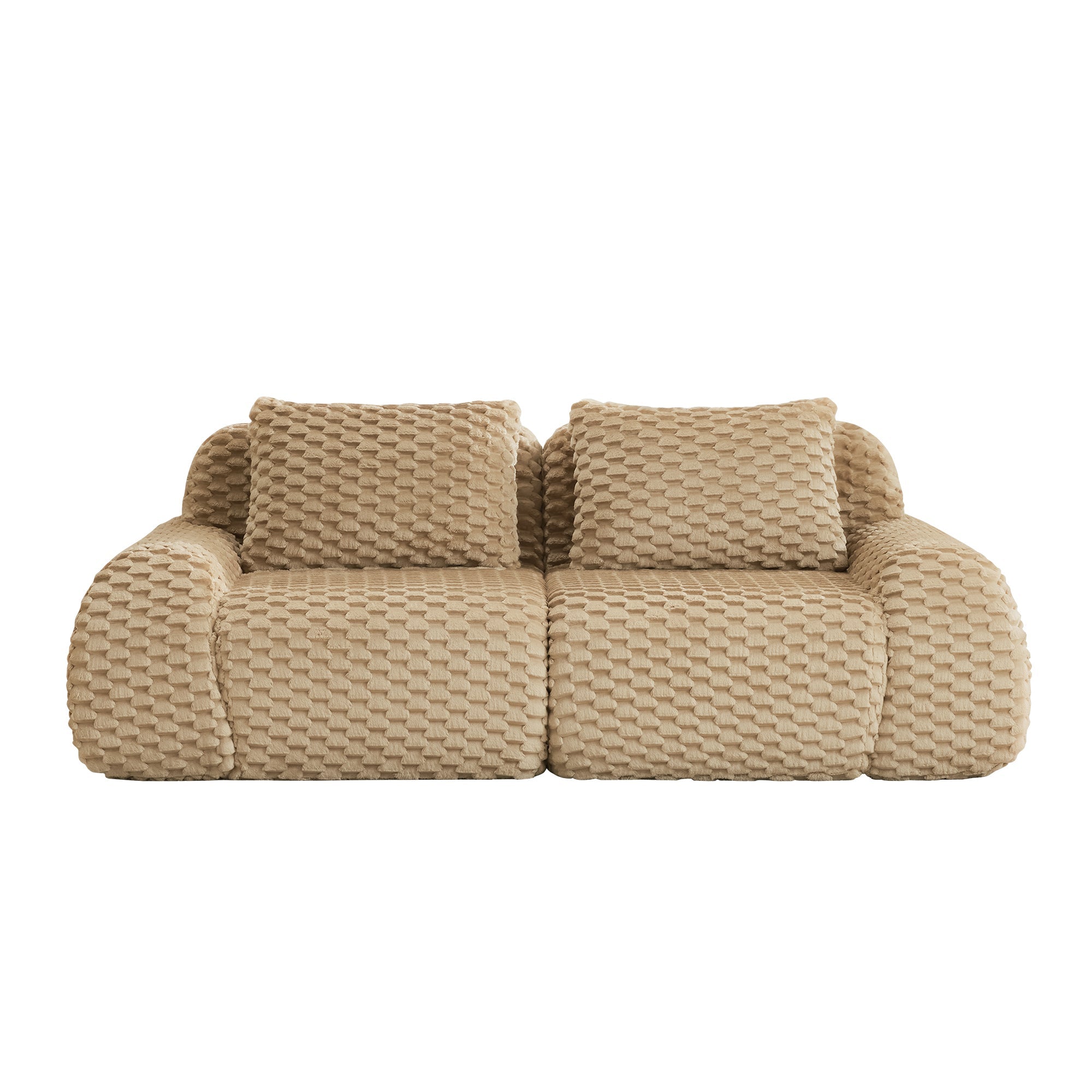 Sectional Sofa Modular Flannelette Camel 2 Seat Curved Footrest