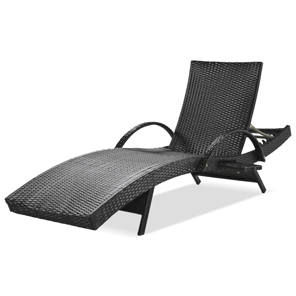 2-Piece Wicker Chaise Lounge Set w/ Pull-Out Table 5-Position 470lb