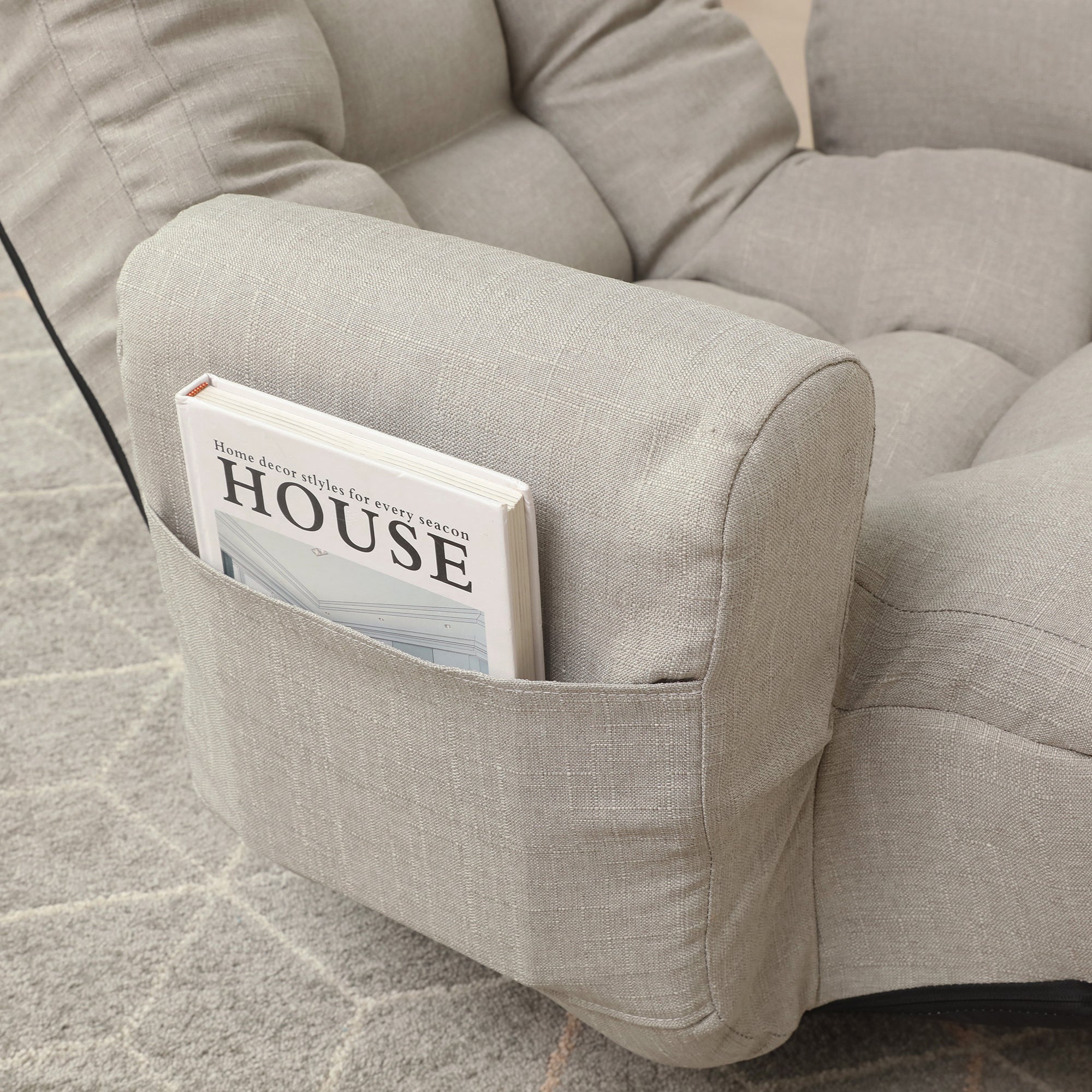 Floor Gaming Lounge Chair Swivel 360 Linen Gray 5-Position Adjustable 31x43 In