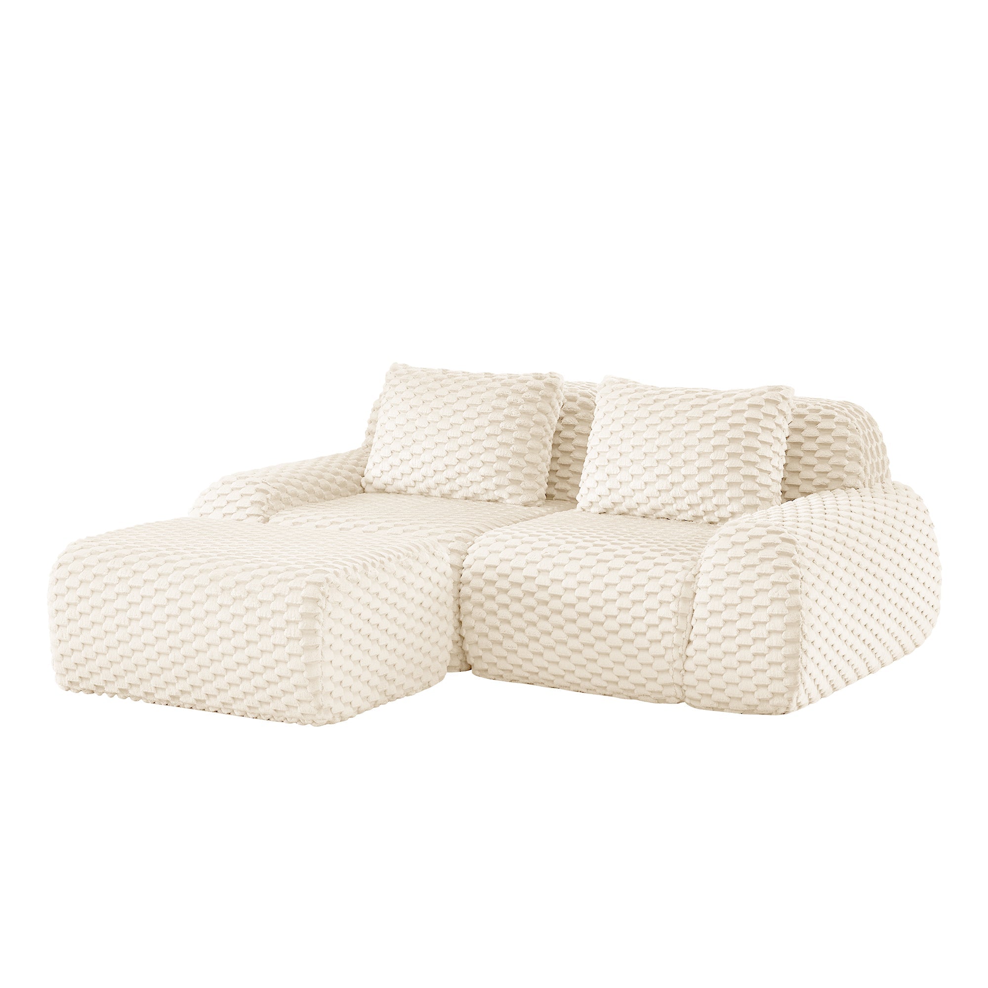 Sectional loveseat L-Shape Flannelette Cream 2 Seat with Ottoman 82 In