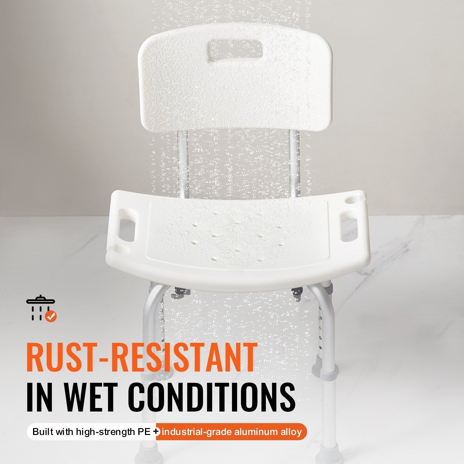 Shower Chair Aluminum 350lb Capacity Adjustable Head Rest