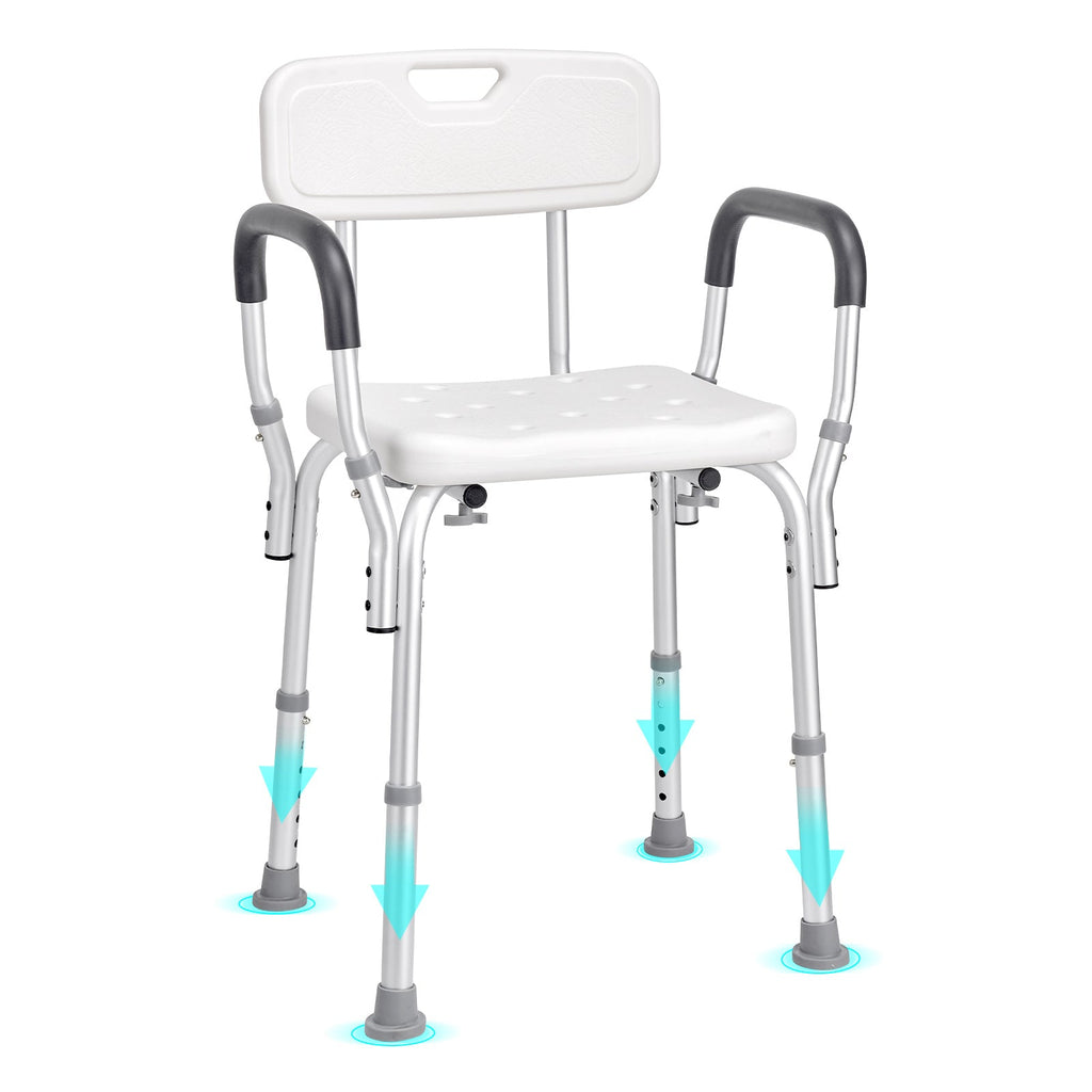 Shower Chair with Backrest Aluminum Adjustable Height Non-Slip 350 LB