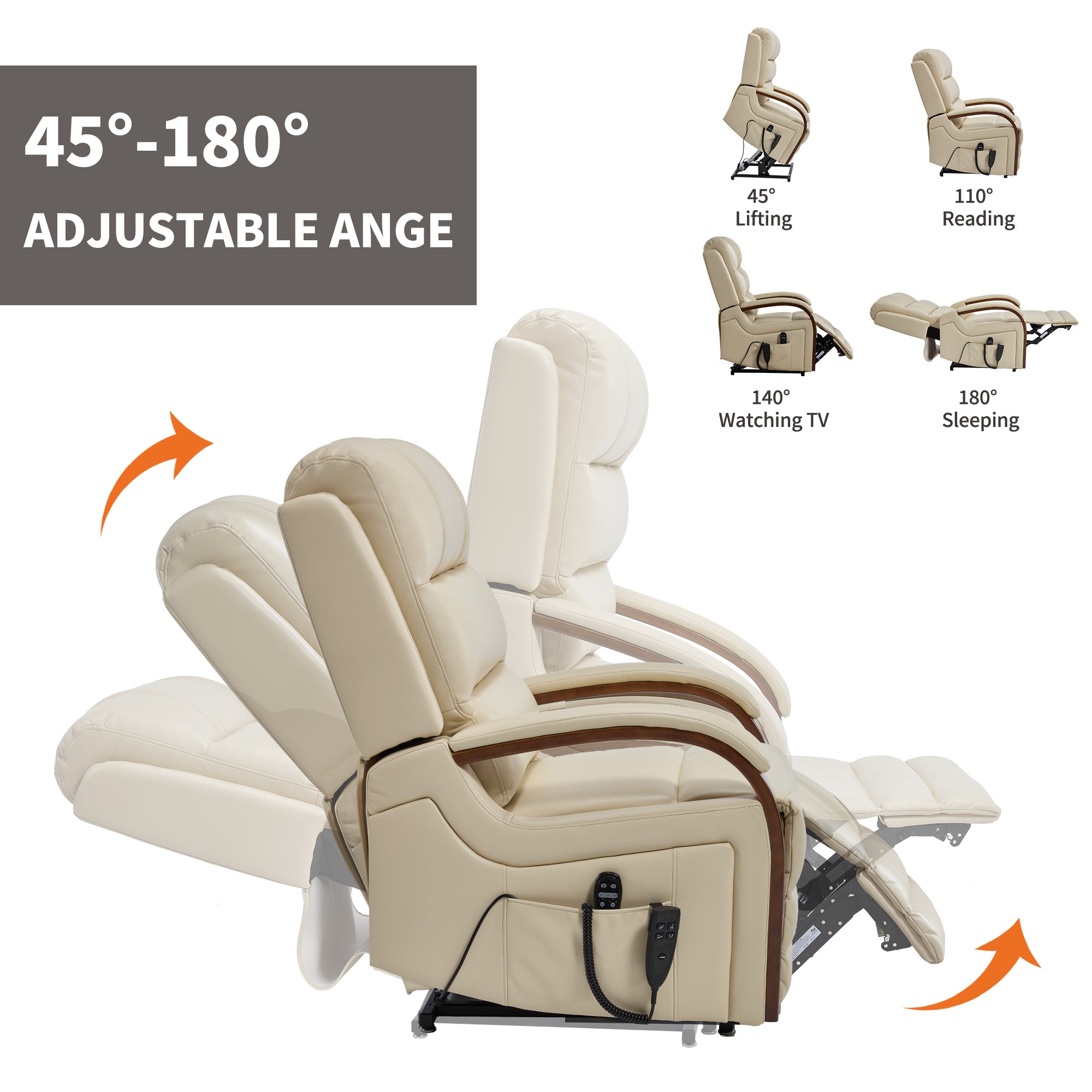 Lift Recliner Chair Power Chenille Beige Heat Massage 350lb