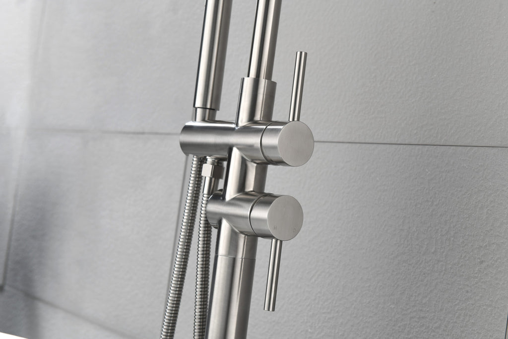 Floor Mounted Tub Faucet High Flow Freestanding Tub Filler with Handheld Shower Swivel