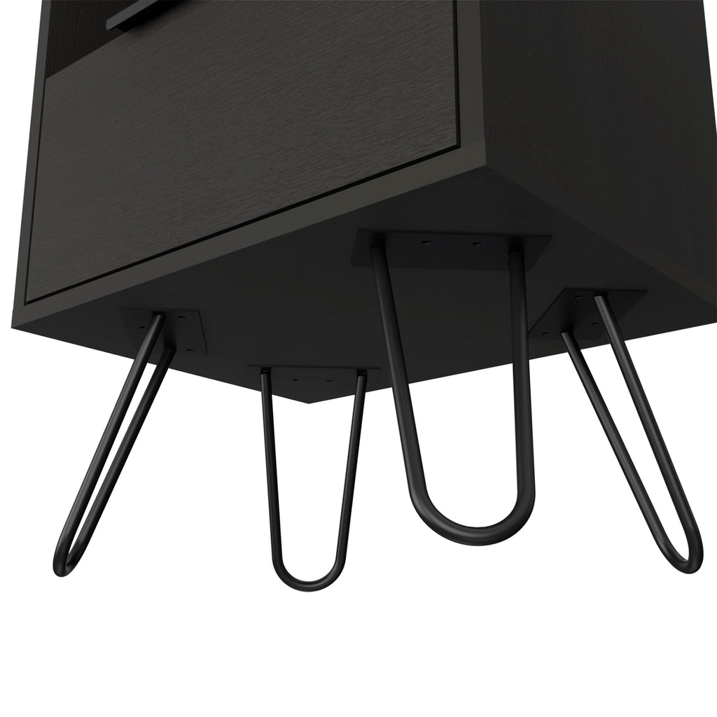 Set of 2 Modern Nightstands with Storage, Metal Legs, Wenge