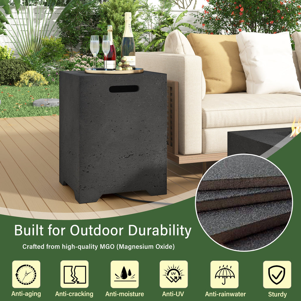 Propane Fire Pit Square MGO 40000 BTU 24" with Side Table Cover
