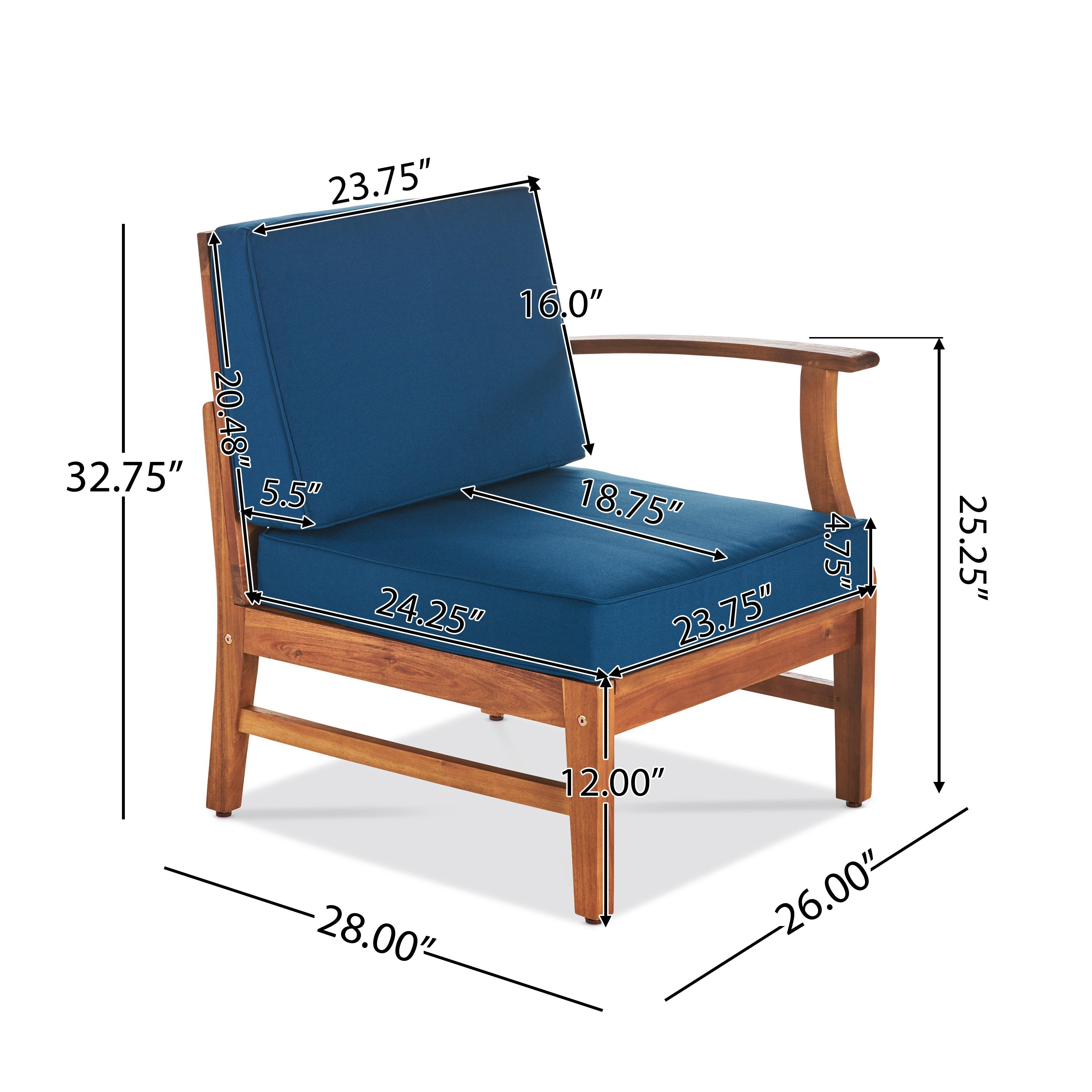 PERLA 6-Piece Outdoor Sectional Sofa Set, Acacia Wood Frame, Blue Cushions