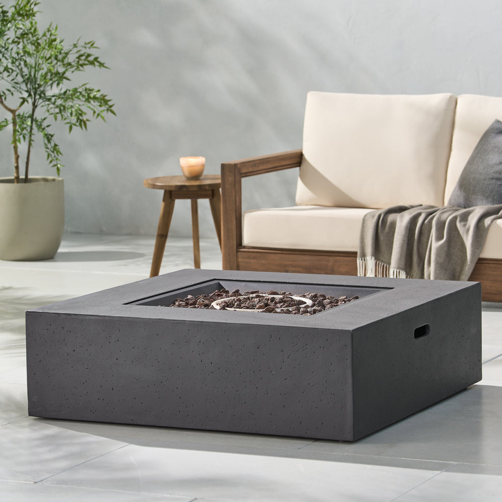 Modern 50,000 BTU Square MgO Fire Table with Propane Tank in Dark Grey