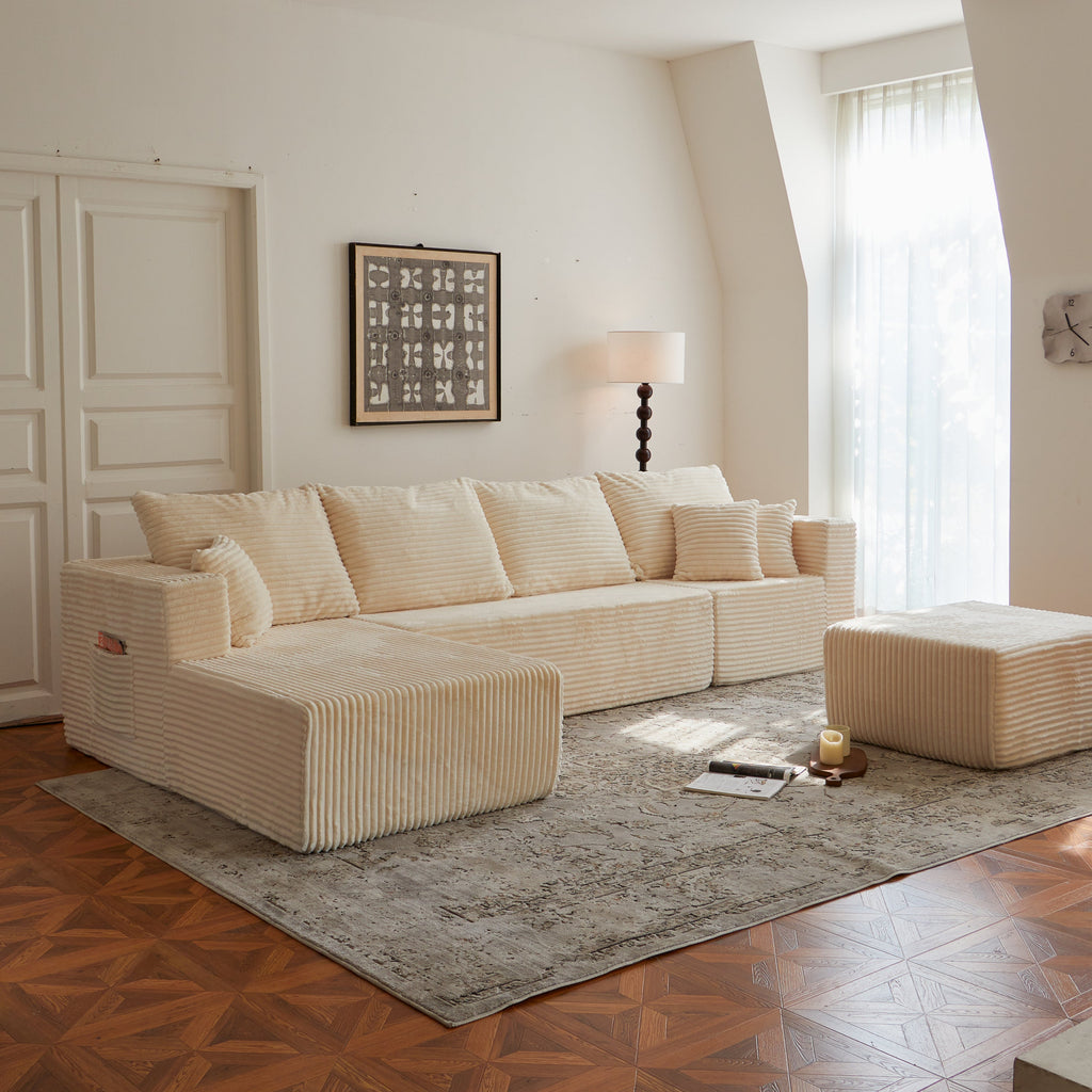 Sectional Sofa U-Shape Cloud Modular Beige 4 Seat 134 In No Assembly