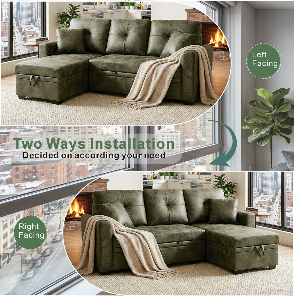Sectional Sofa L-Shape Olive Green Sleeper 71