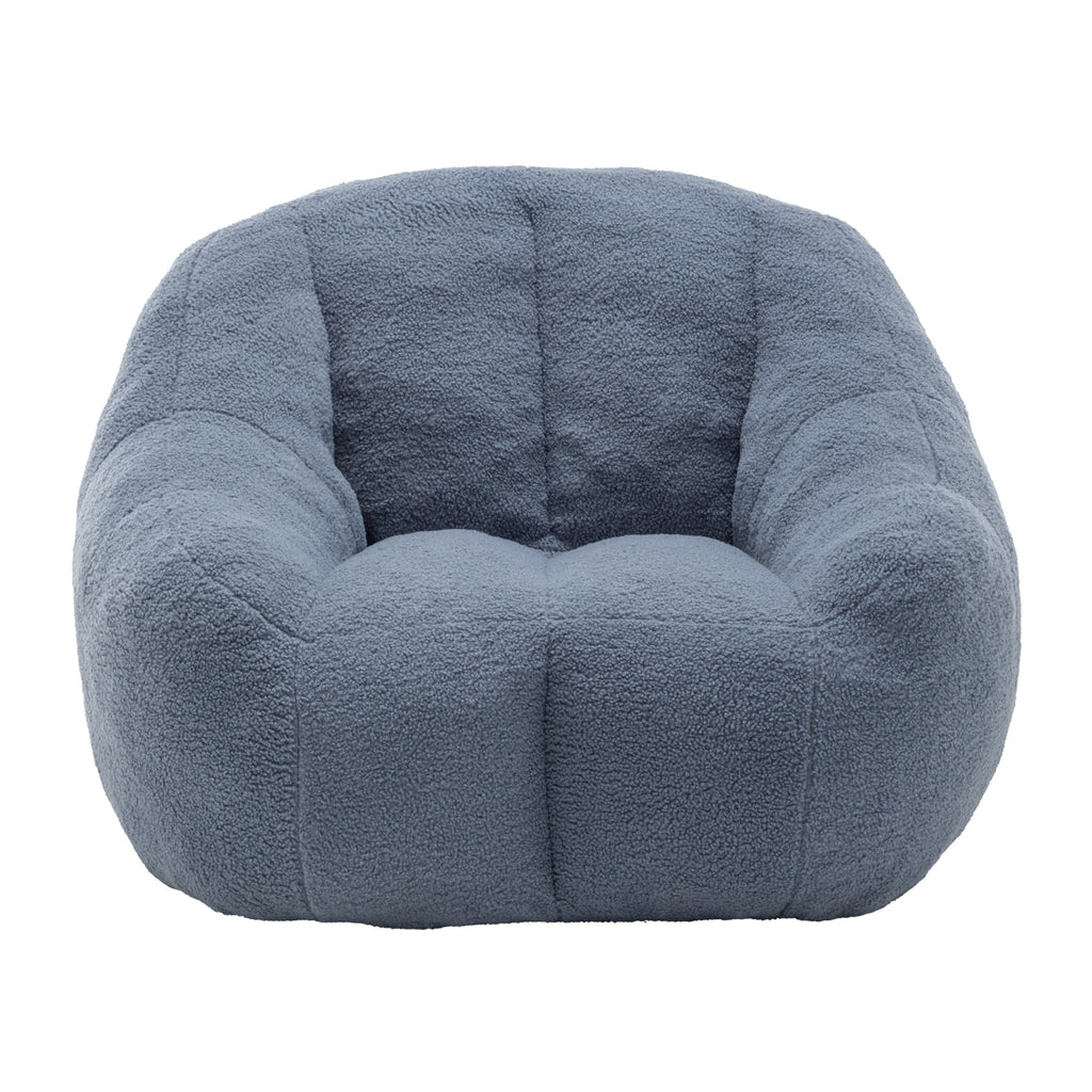Bean Bag Chair Plush Faux Fur Light Blue Memory Foam Ergonomic Armrests 37.4 In