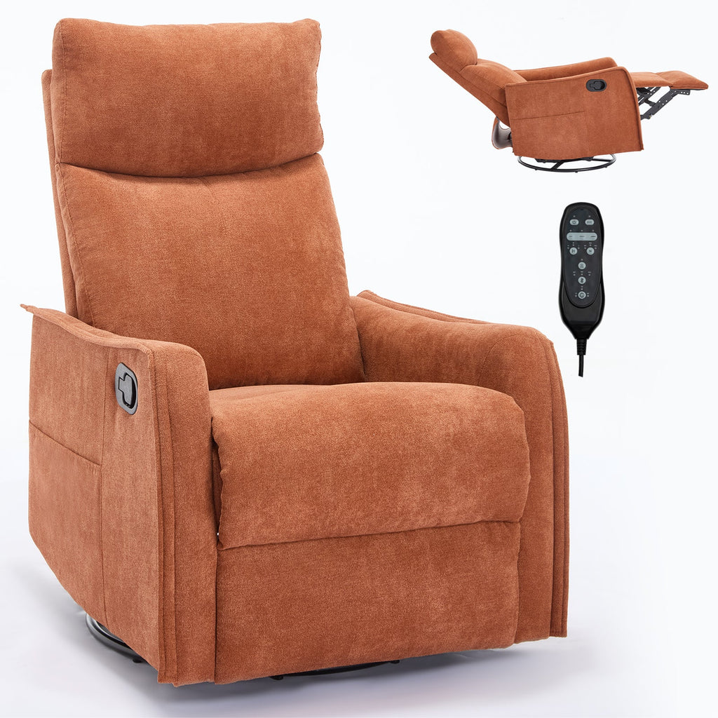 Recliner Chair Swivel Rocker Polyester Orange 360 Degree Heat Massage 155