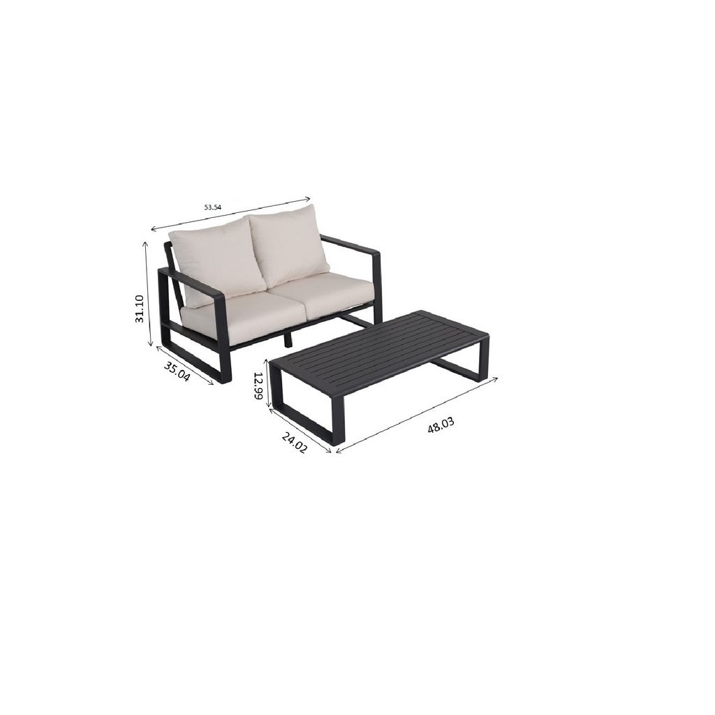 Outdoor Loveseat Set Aluminum Milky White 2 Piece with Coffee Table