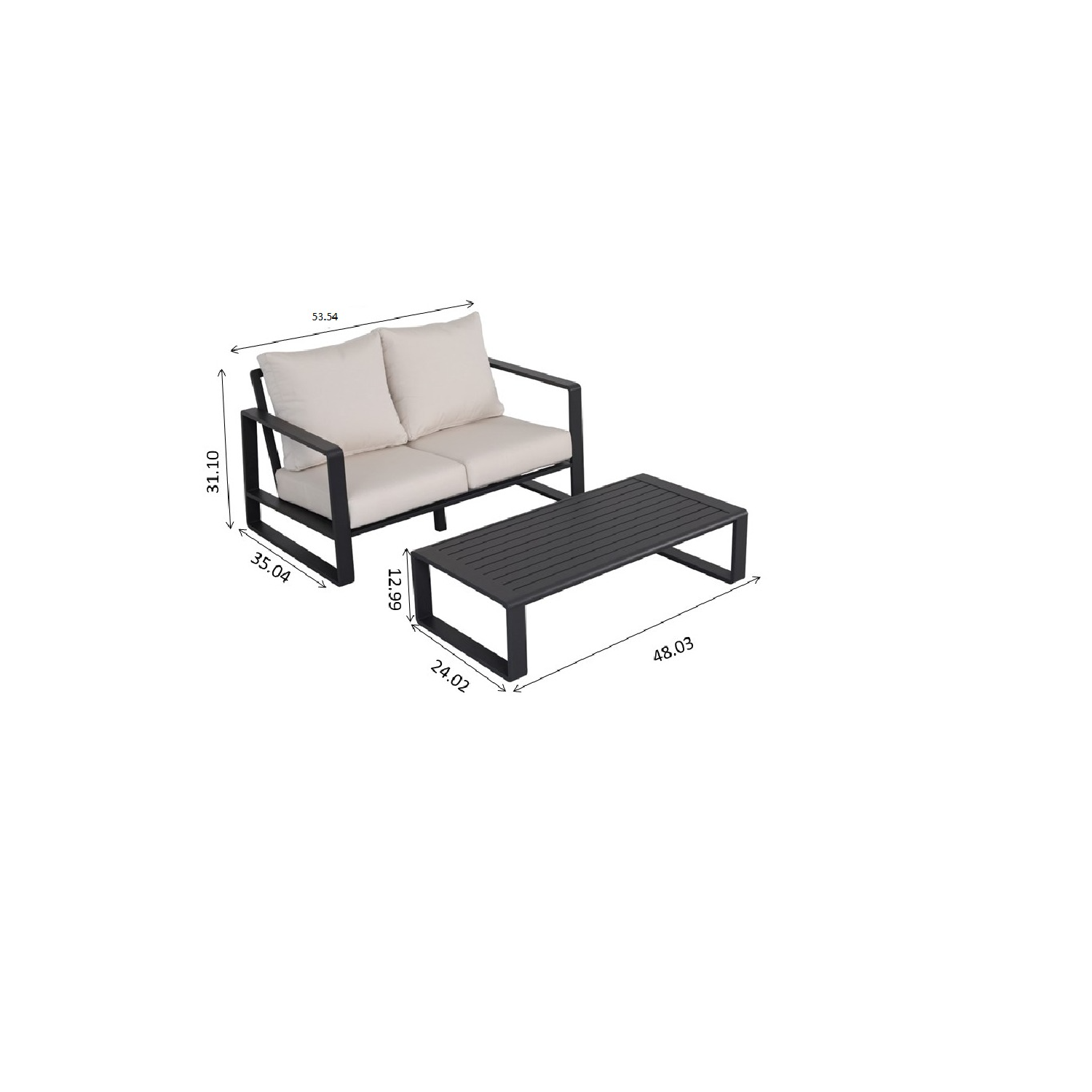 Outdoor Loveseat Set Aluminum Milky White 2 Piece with Coffee Table
