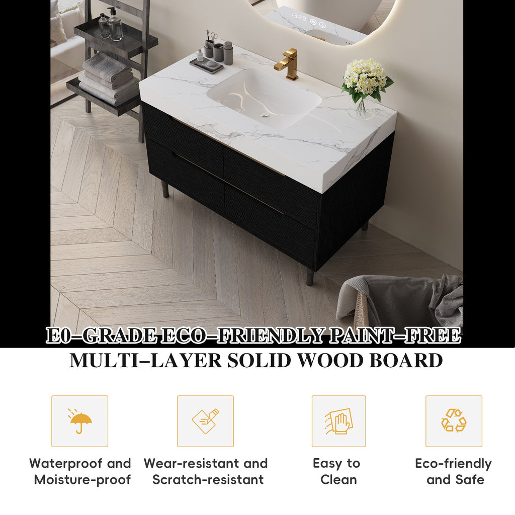 35.4' Modern Bathroom Vanity with Undermount Sink, Sintered Stone Top, Waterp...