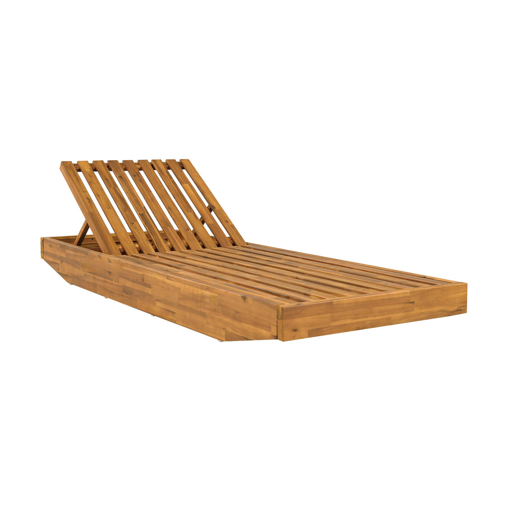 Outdoor Chaise Lounge Acacia Wood Teak Dark Gray Cushion Foldable 300 LB