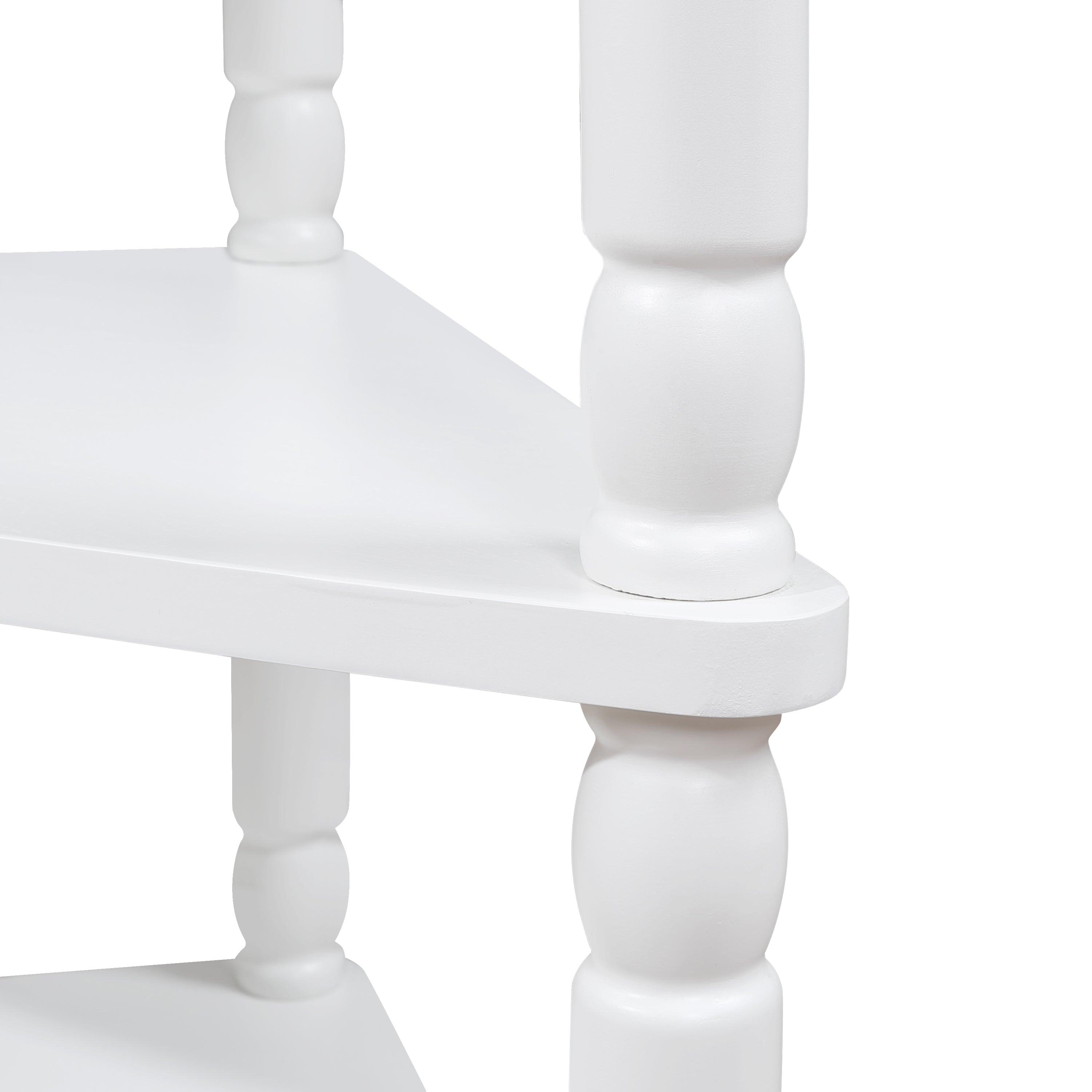 33.8 in Triangle Corner Table, 3-Tier Solid Wood Legs, Small Spaces, Milk White
