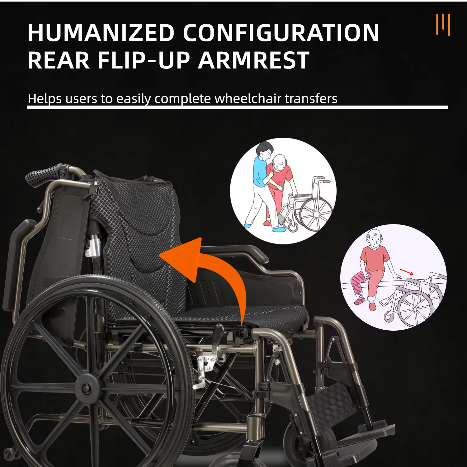 Wheelchair Manual Transport Folding Aluminum 18 In Seat 275 LB Dark Gray