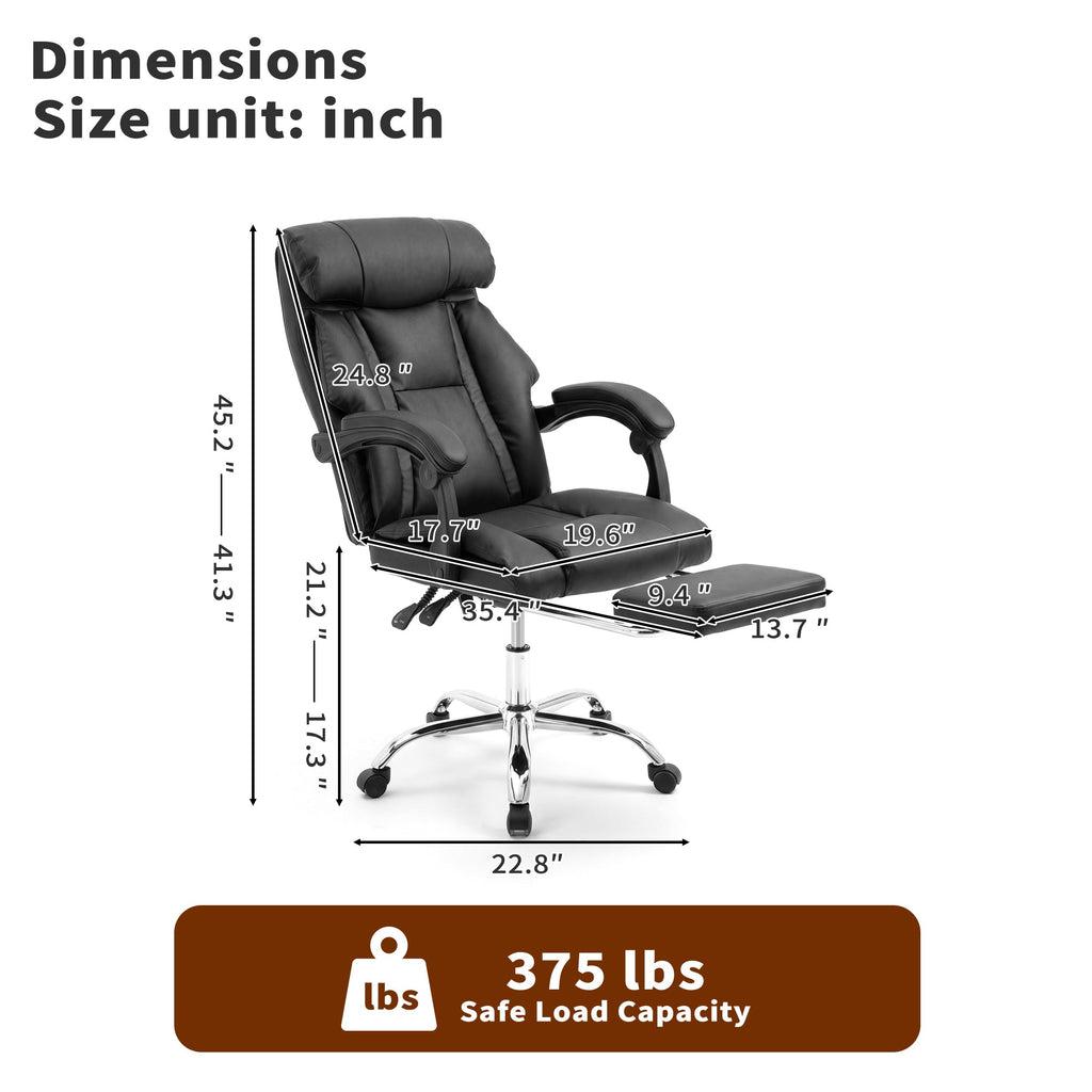 Executive Office Chair with Foot Rest, Adjustable Height High Back Reclining ...