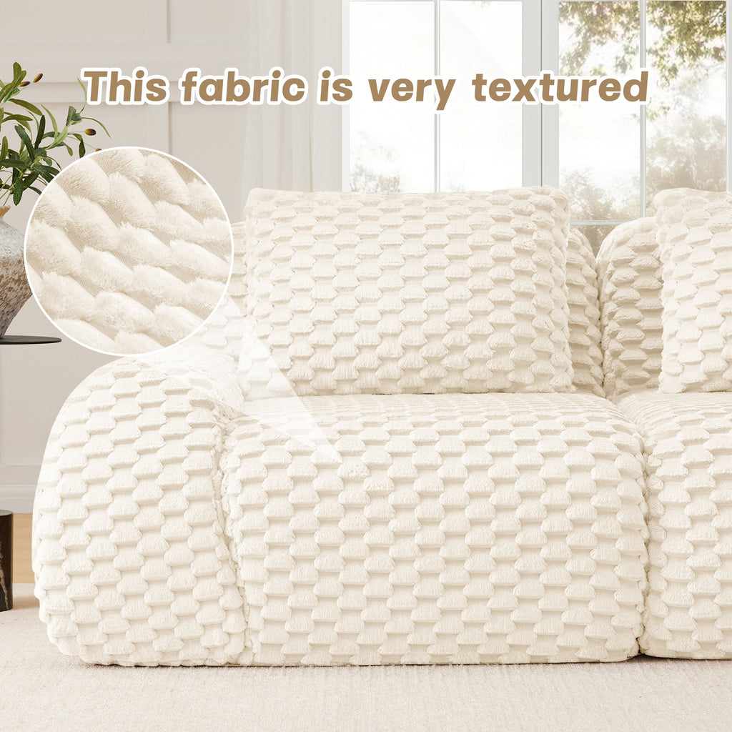 Sectional loveseat L-Shape Flannelette Cream 2 Seat with Ottoman 82 In