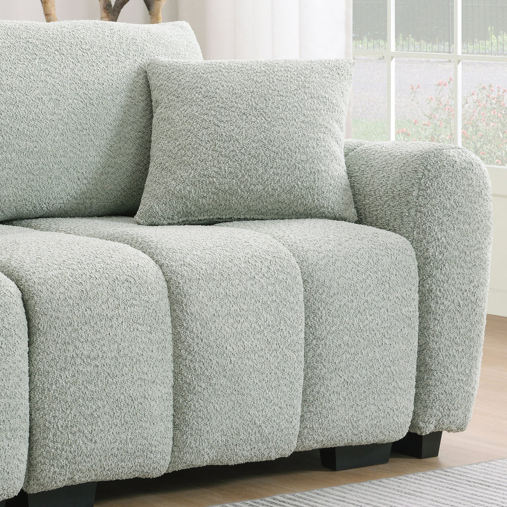 Sectional Sofa L-Shape Boucle Light Green 4 Seat Ottoman 110 In