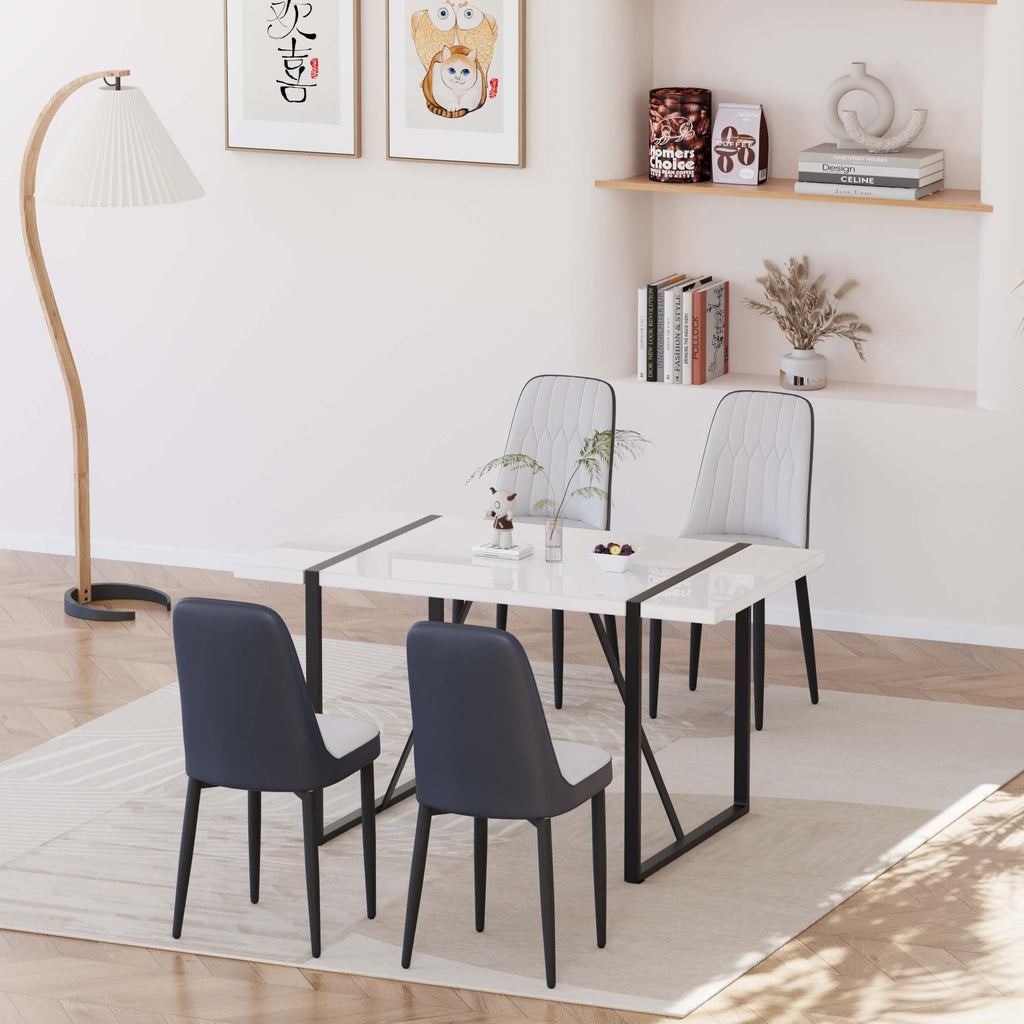 55 '4-person modern MDF dining table set, kitchen black metal leg dining table