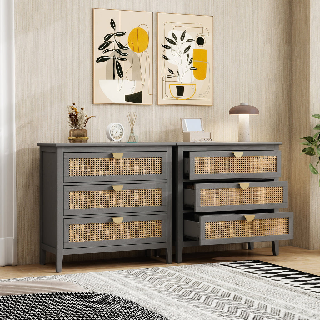 3-Drawer Cabinet - Natural Rattan - Suitable for Bedroom, Living Room, or Study