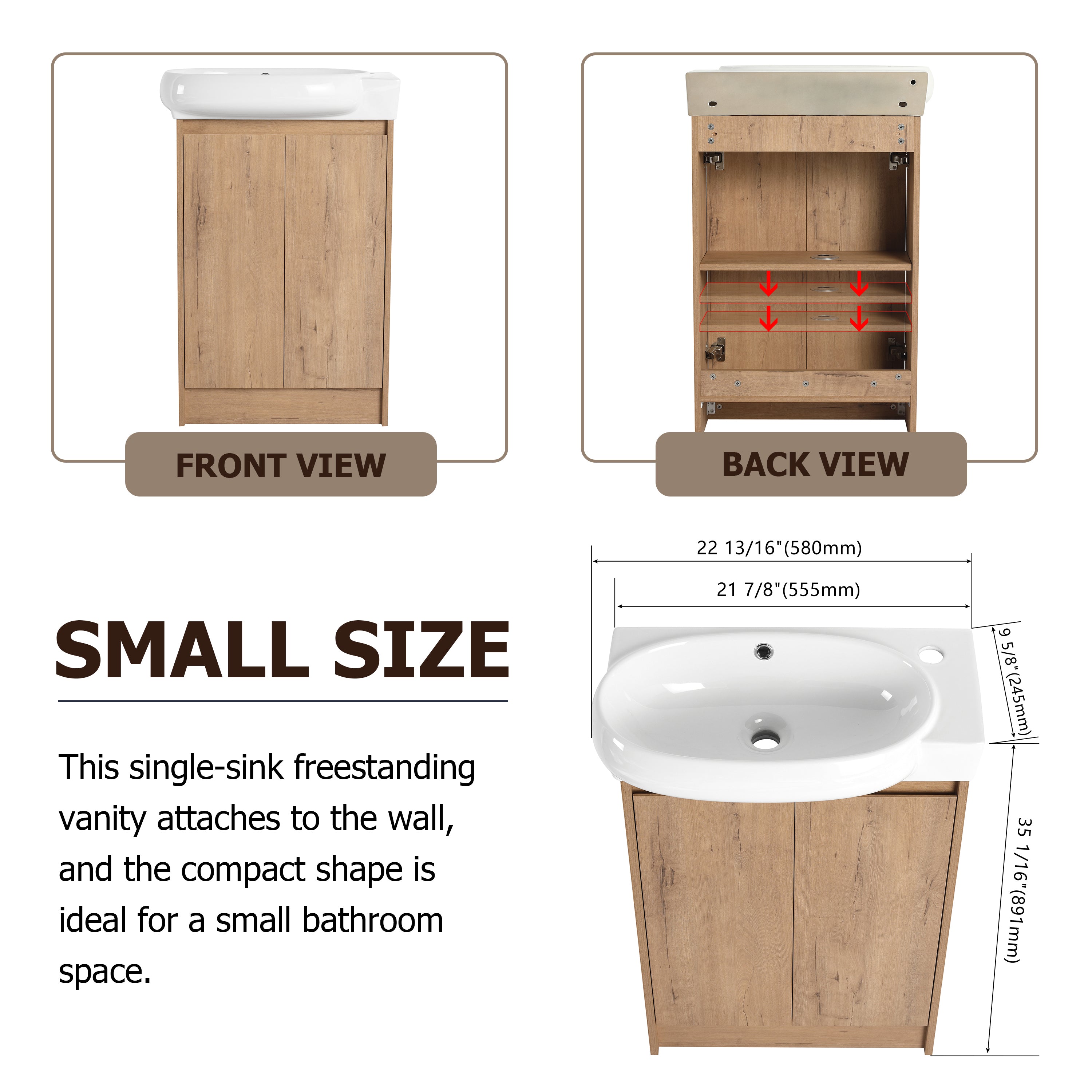 23' Freestanding Bathroom Vanity with Sink, Soft Close Doors