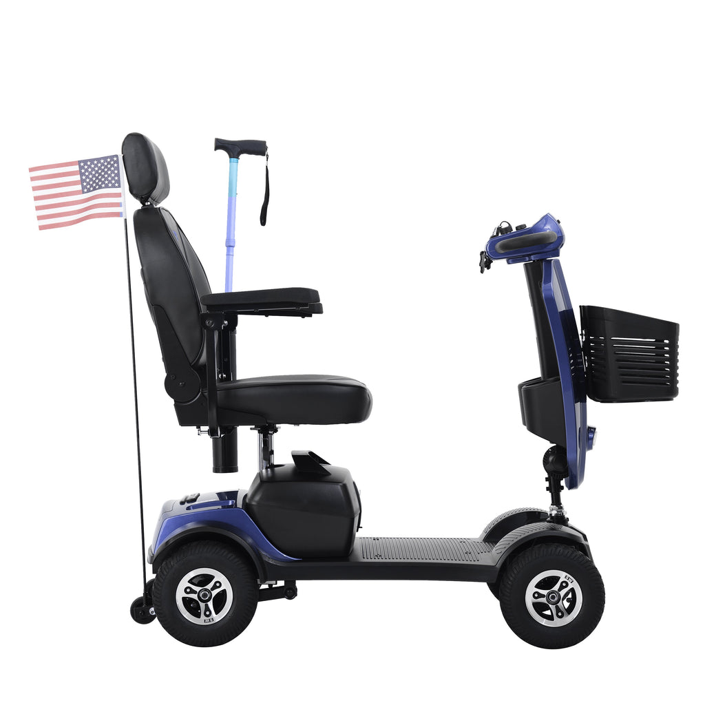 Mobility Scooter 4-Wheel Metal Blue 16 Mile USB 360 Swivel Seat Anti-Tip
