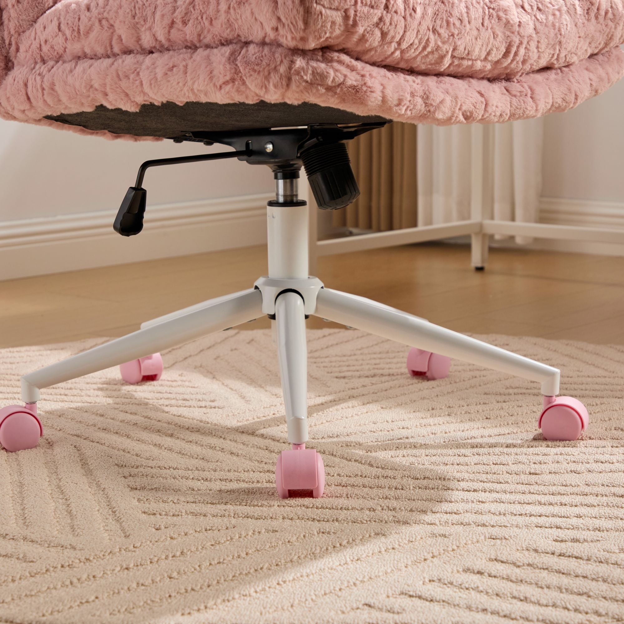 Swivel Chair Faux Alpaca Pink Wide 26.4 In Seat 360 Degree Height Adjust