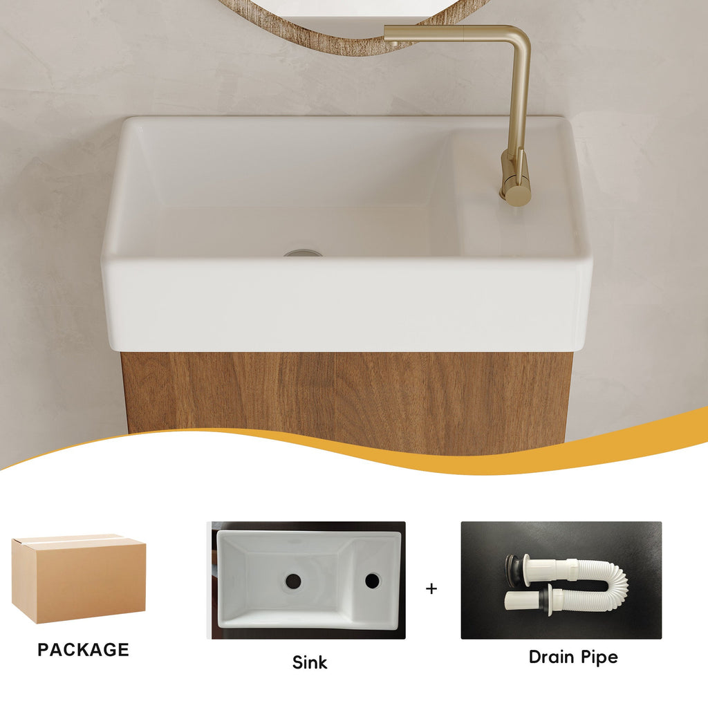 16.5 Inches Modern Floating Bathroom Vanity with Integrated Ceramic Basin Storage