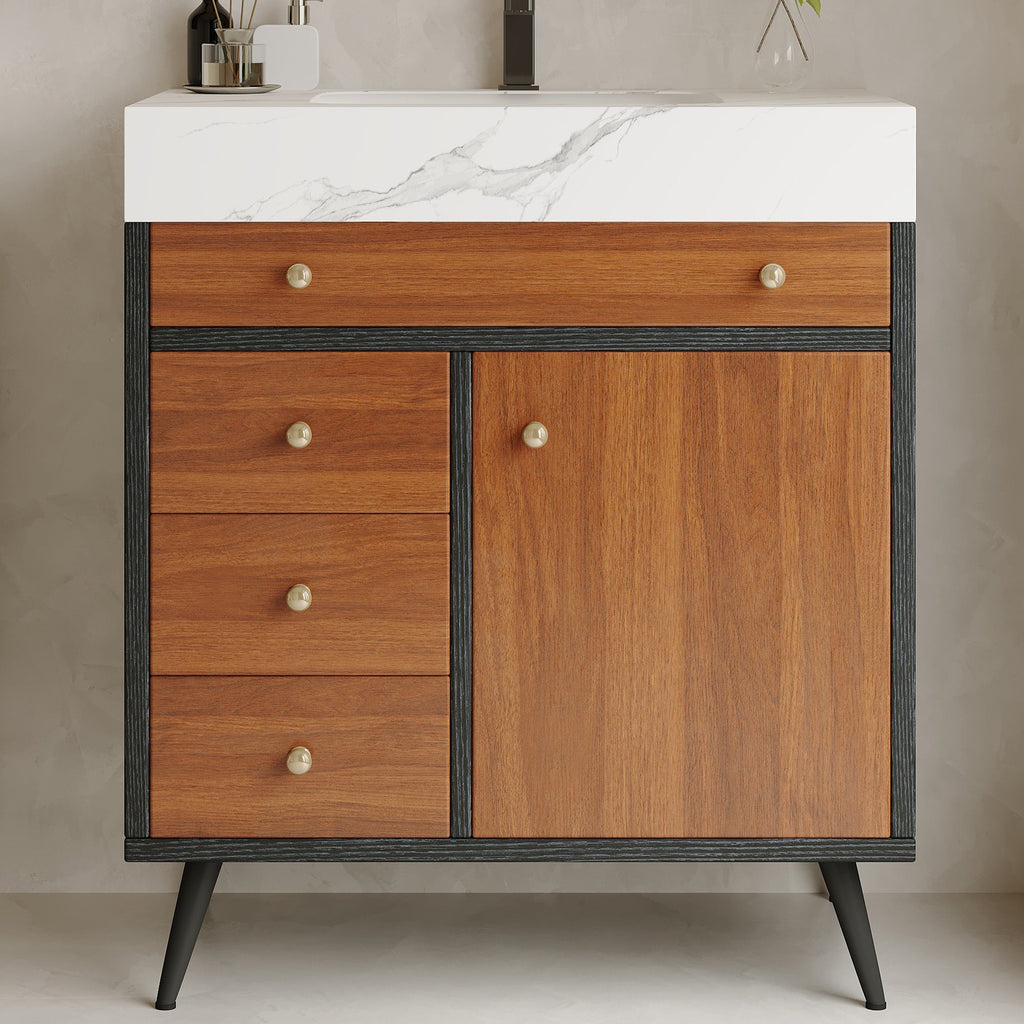 Modern Free-Standing Bathroom Vanity with Ceramic Sink & Sintered Stone Top