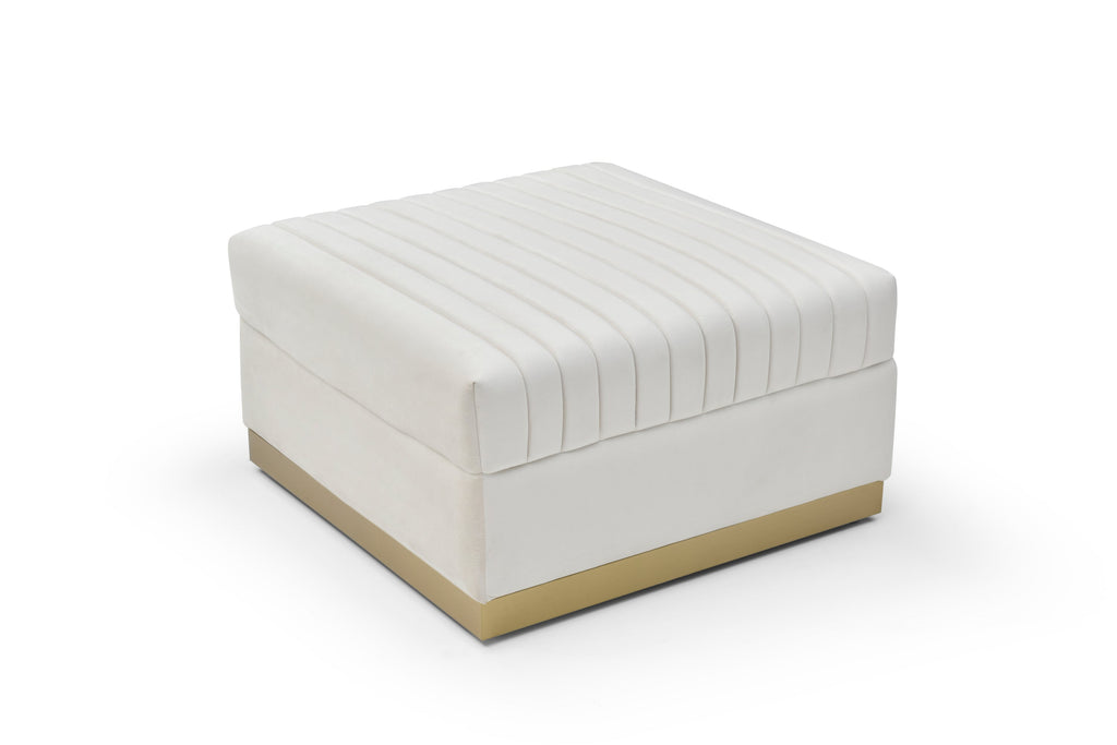 Contemporary Channel Tufted Velvet Big Ottoman Upholstered Foot Rest, Beige