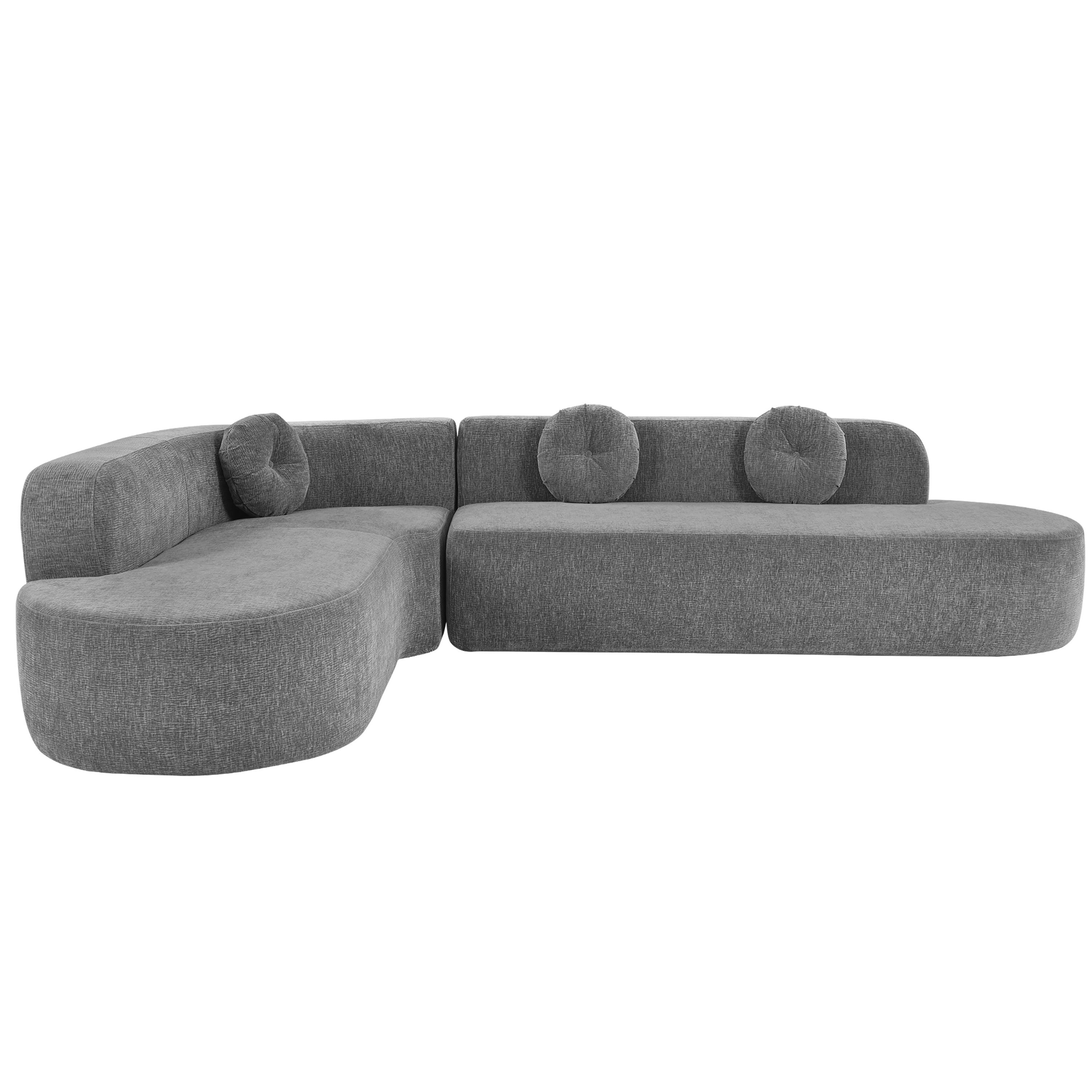 Sectional Sofa Curved Corner Chenille Gray 4 Seat 122 In 3 Pillows