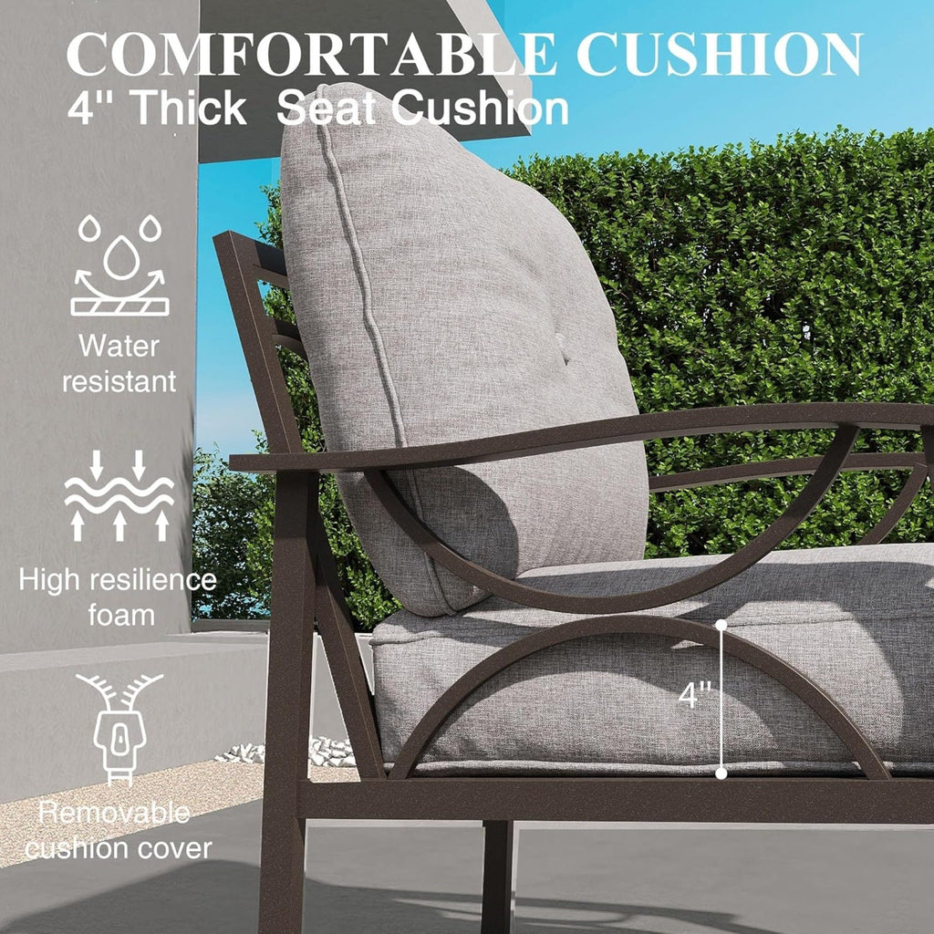 Outdoor Patio Set Steel 5 Piece Khaki Gray Cushions