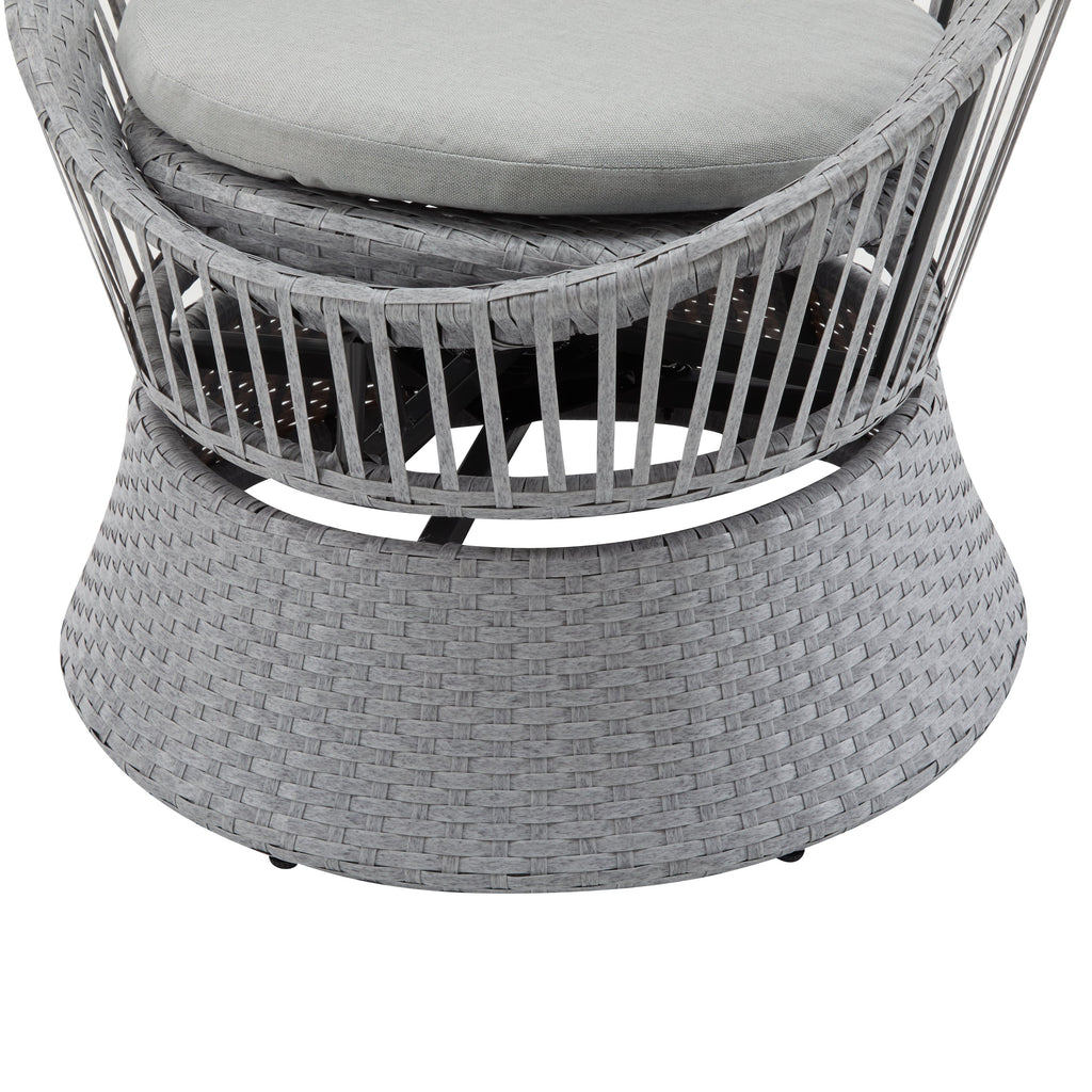 Modern Silver Grey Swivel Wicker Lounge Chair Set with PE Rattan and Iron