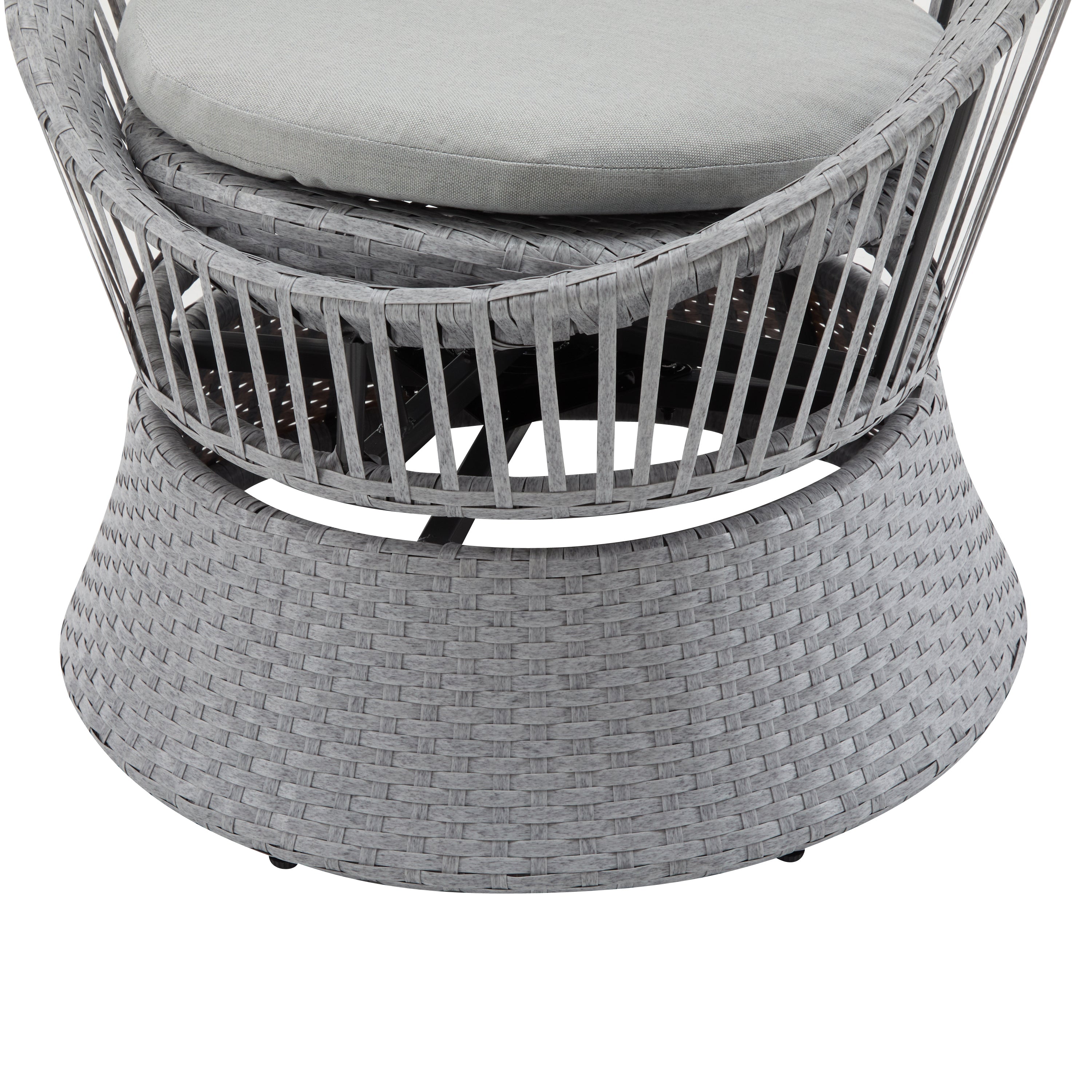 Modern Silver Grey Swivel Wicker Lounge Chair Set with PE Rattan and Iron