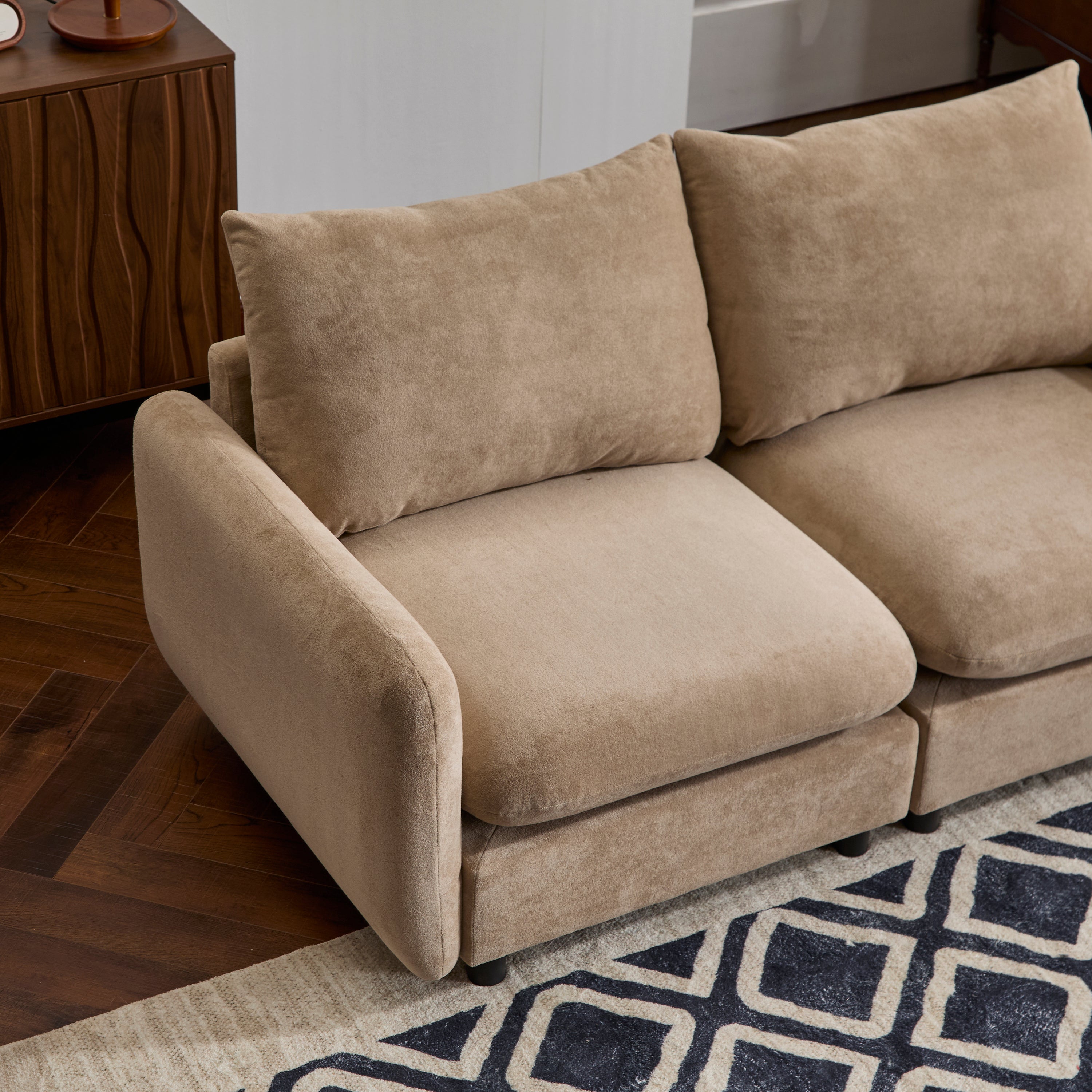 Sectional Sofa Modular Velvet Camel 2 Seat 69 In Eucalyptus Frame