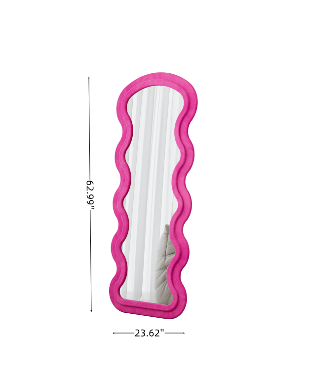 Floor Mirror Full Length Wave Flannel Frame Rose 63x24 In Lean or Hang