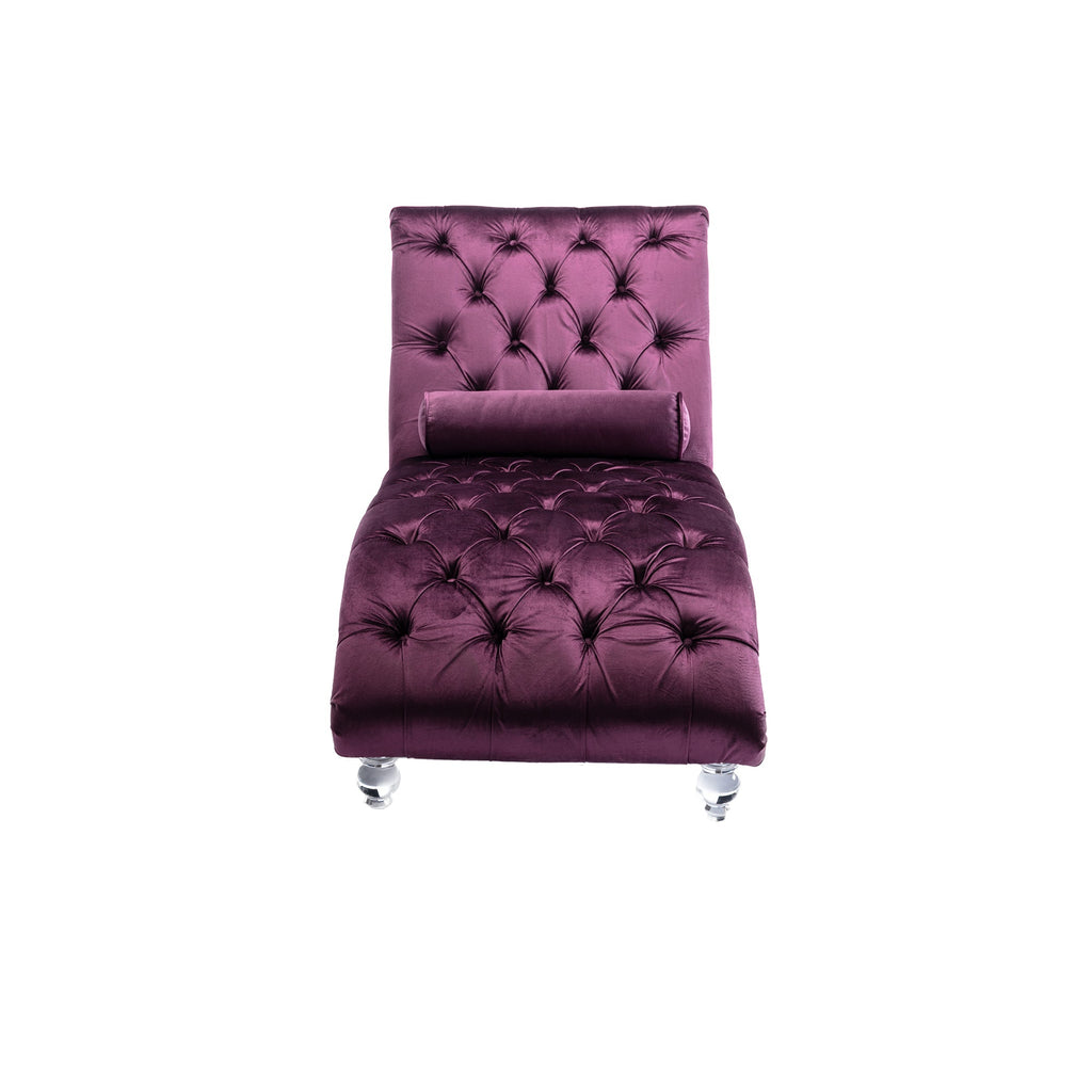 Velvet Chaise Lounge Indoor, Button-Tufted with Pillow, Purple, Bedroom