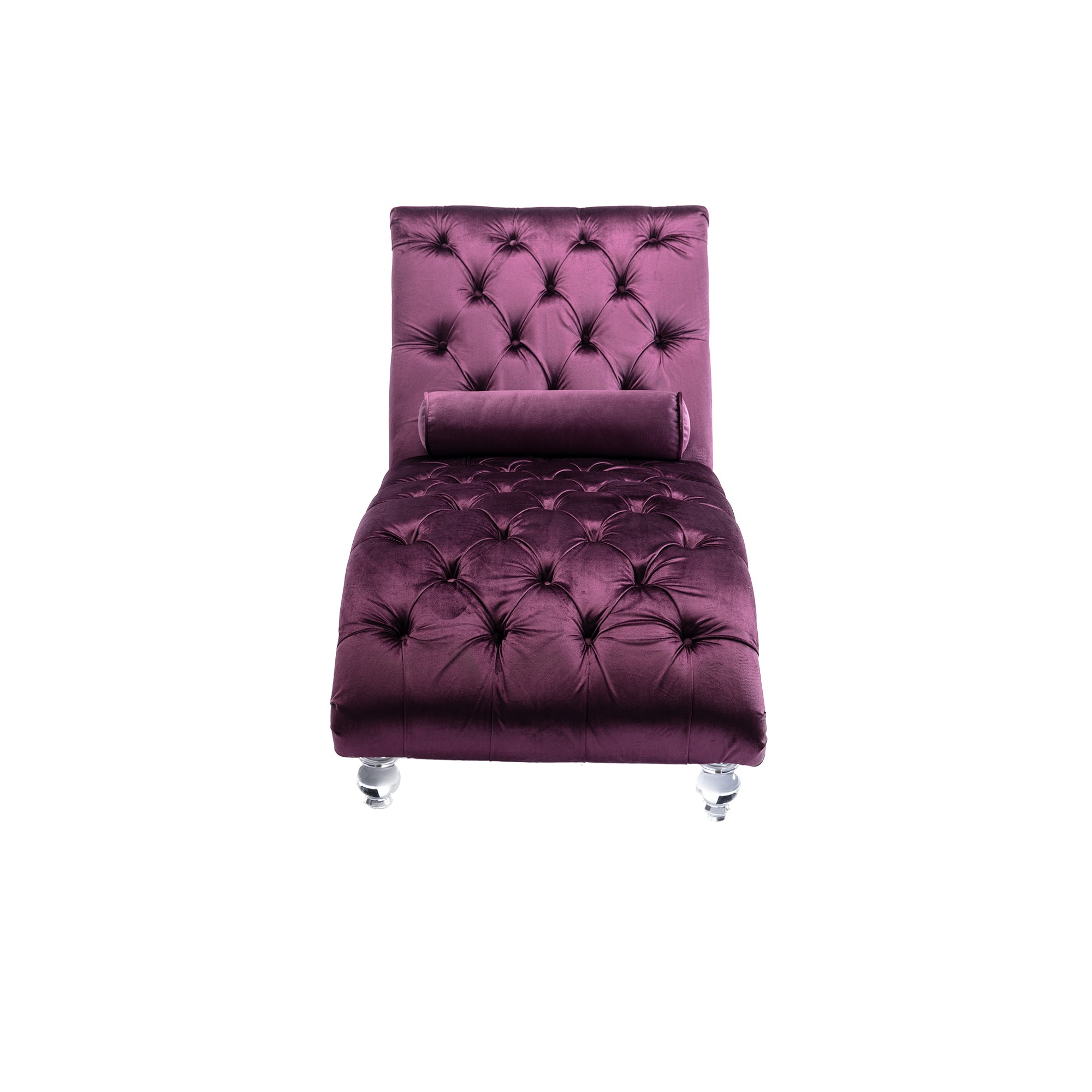 Velvet Chaise Lounge Indoor, Button-Tufted with Pillow, Purple, Bedroom
