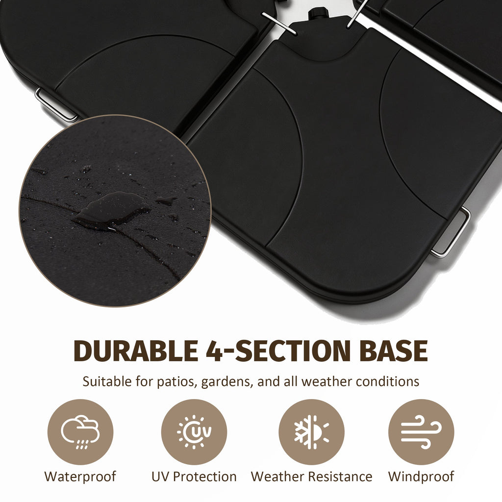 Patio Umbrella Base Offset HDPE Black 4 Panel 220 LB Water or Sand