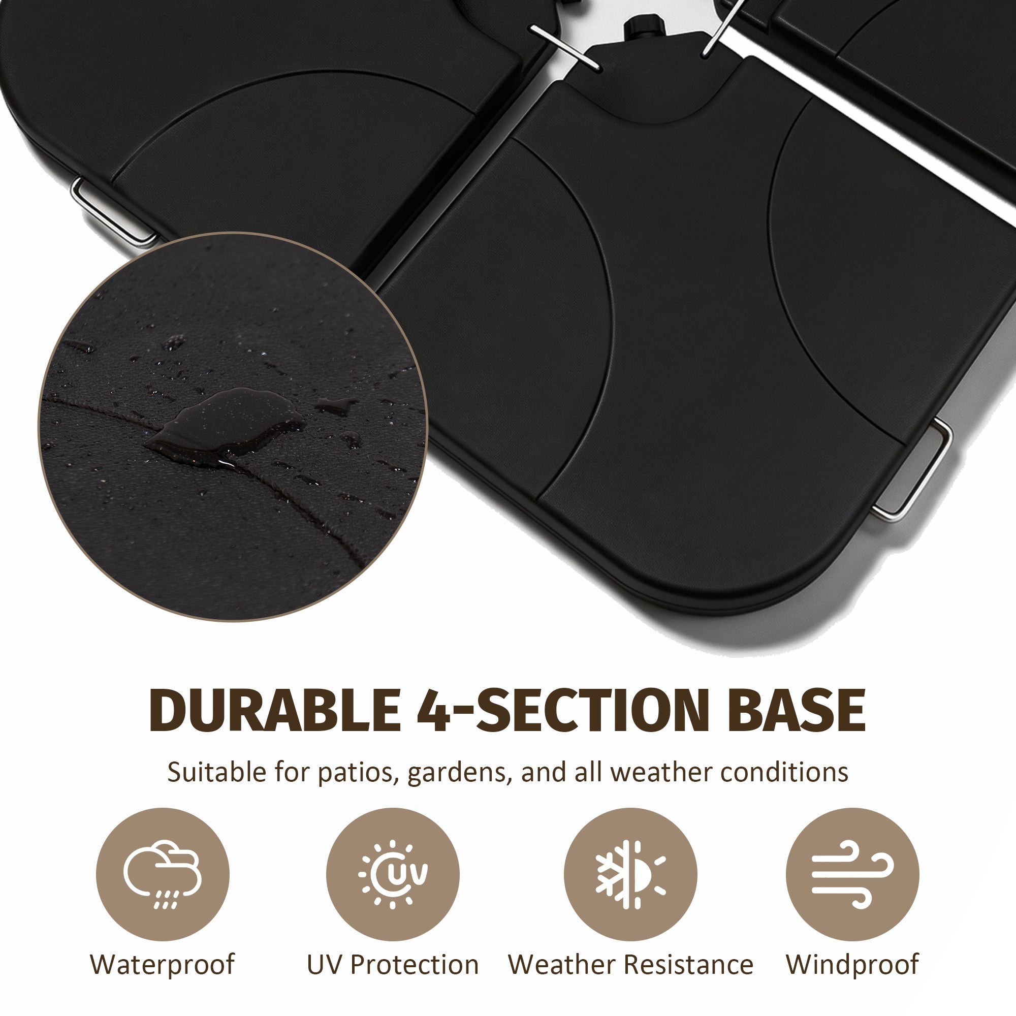 Patio Umbrella Base Offset HDPE Black 4 Panel 220 LB Water or Sand