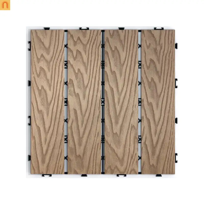 Outdoor Deck Tiles WPC Teak Interlocking 11.8x11.8in 11 Piece