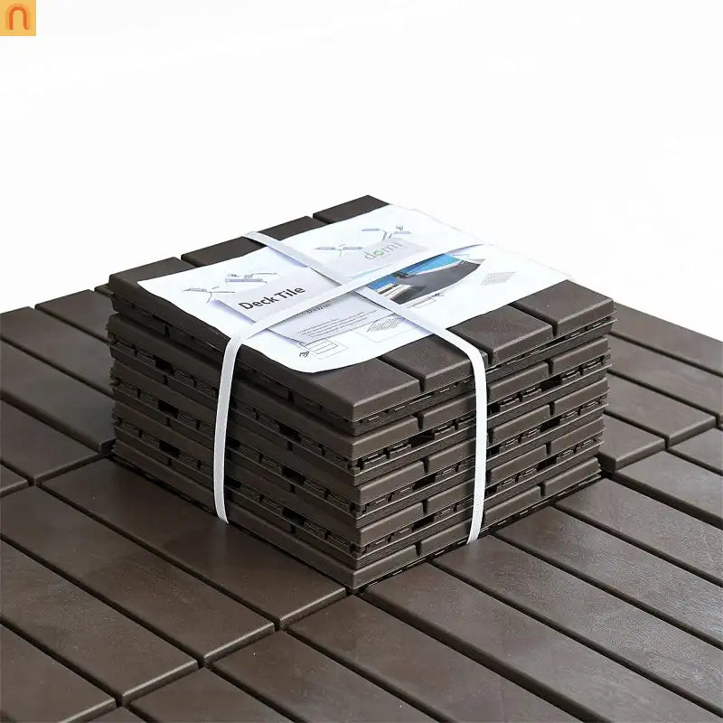Outdoor Deck Tiles Interlocking Plastic Dark Brown 12x12 in Pack of 9