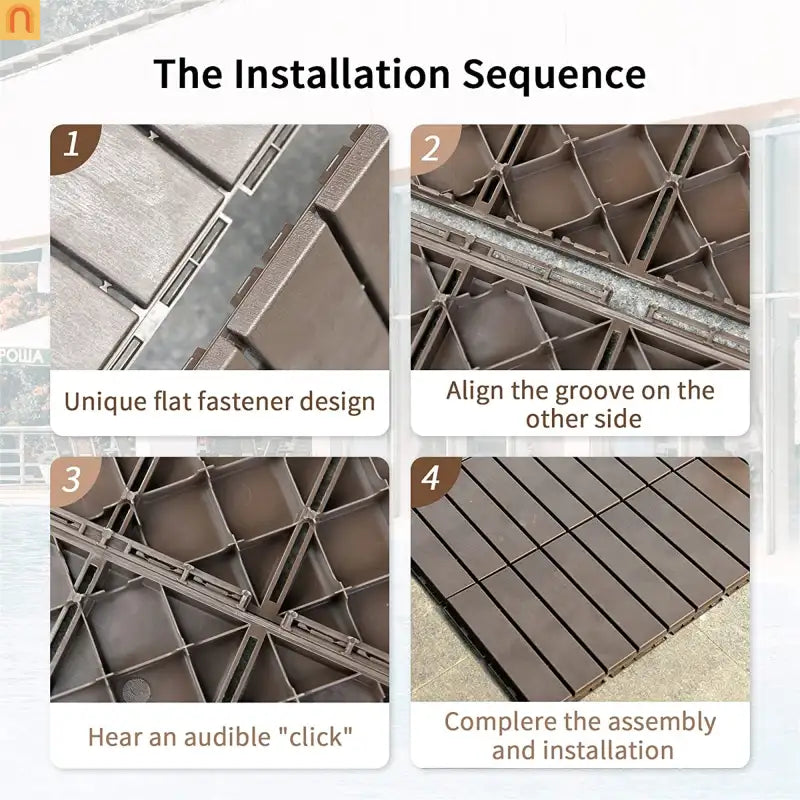 Outdoor Deck Tiles Interlocking Plastic Dark Brown 12x12 in Pack of 9