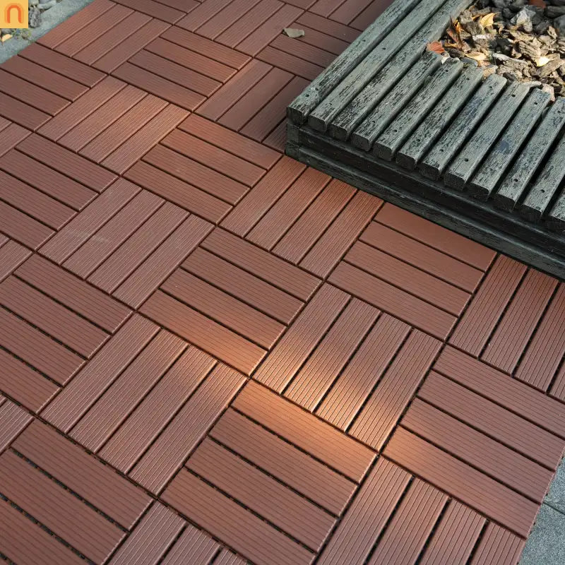 Outdoor Deck Tiles Interlocking PP Plastic Brown 12x12 in 44 Pack