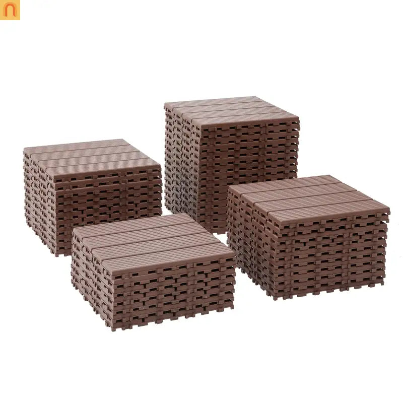 Outdoor Deck Tiles Interlocking PP Plastic Brown 12x12 in 44 Pack
