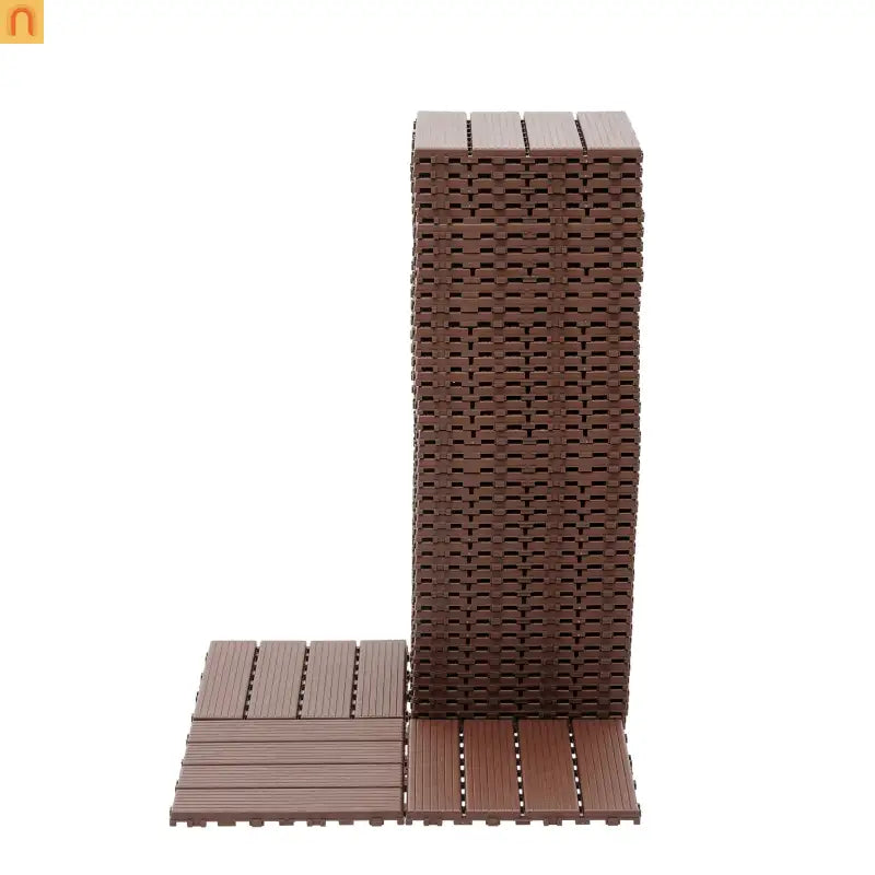 Outdoor Deck Tiles Interlocking PP Plastic Brown 12x12 in 44 Pack